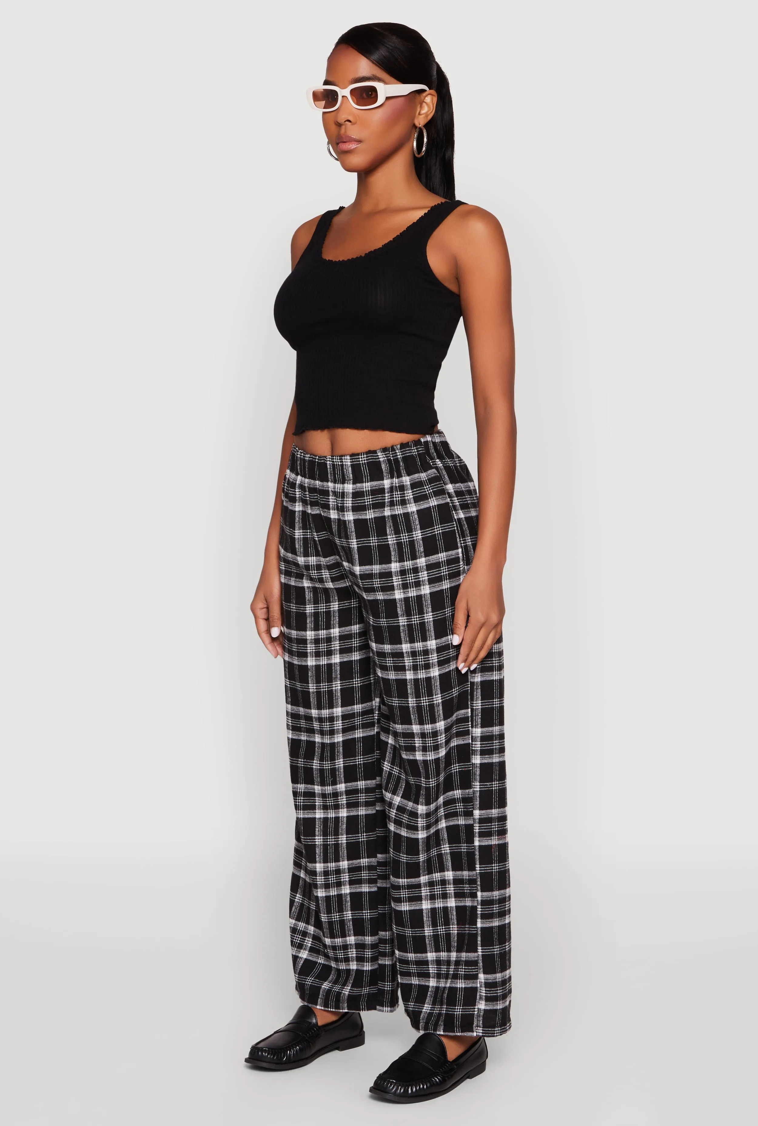 Plaid Brushed Knit Wide Leg Dress Pants sold by Rainbow product image thumbnail 3