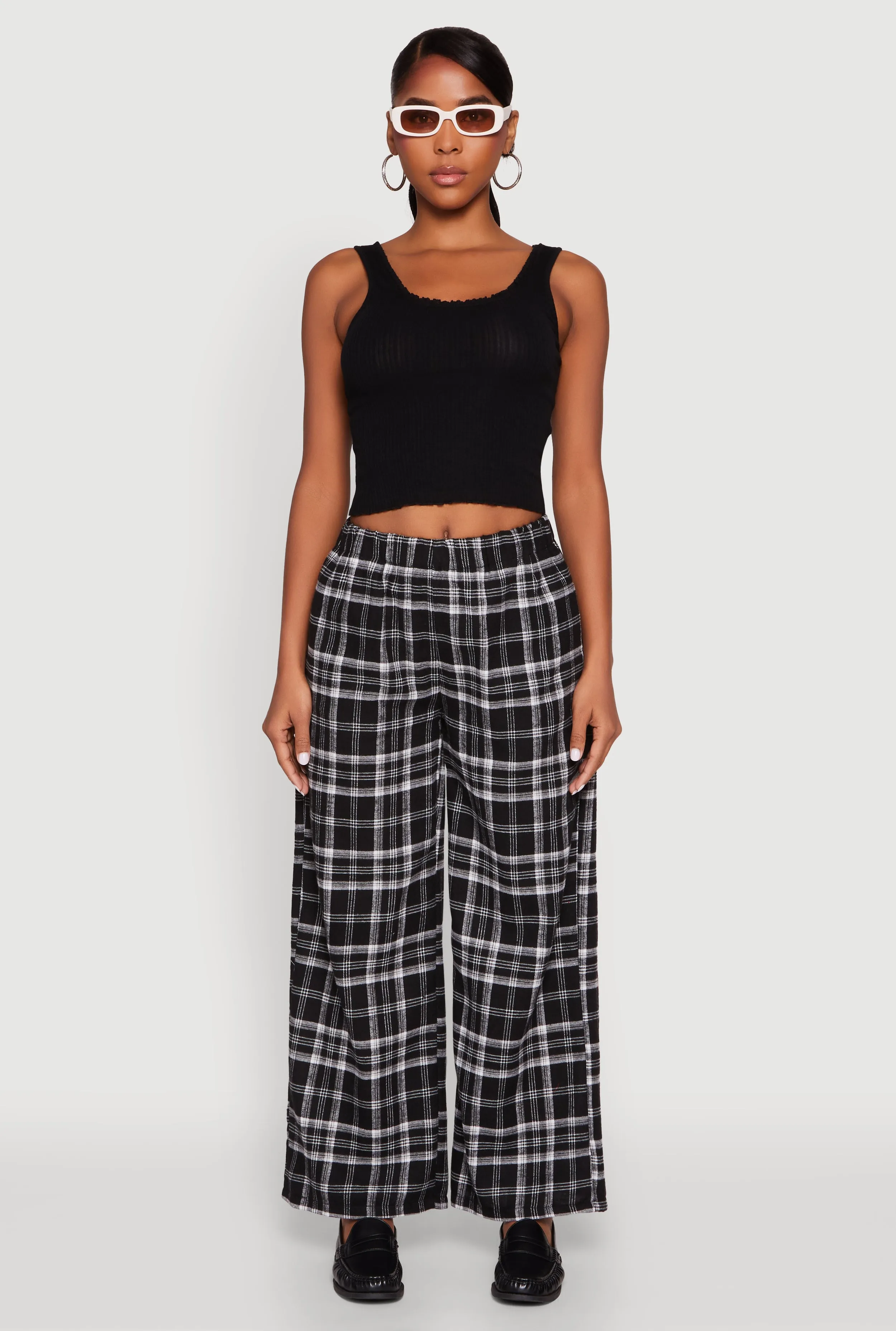 Plaid Brushed Knit Wide Leg Dress Pants sold by Rainbow product image thumbnail 2