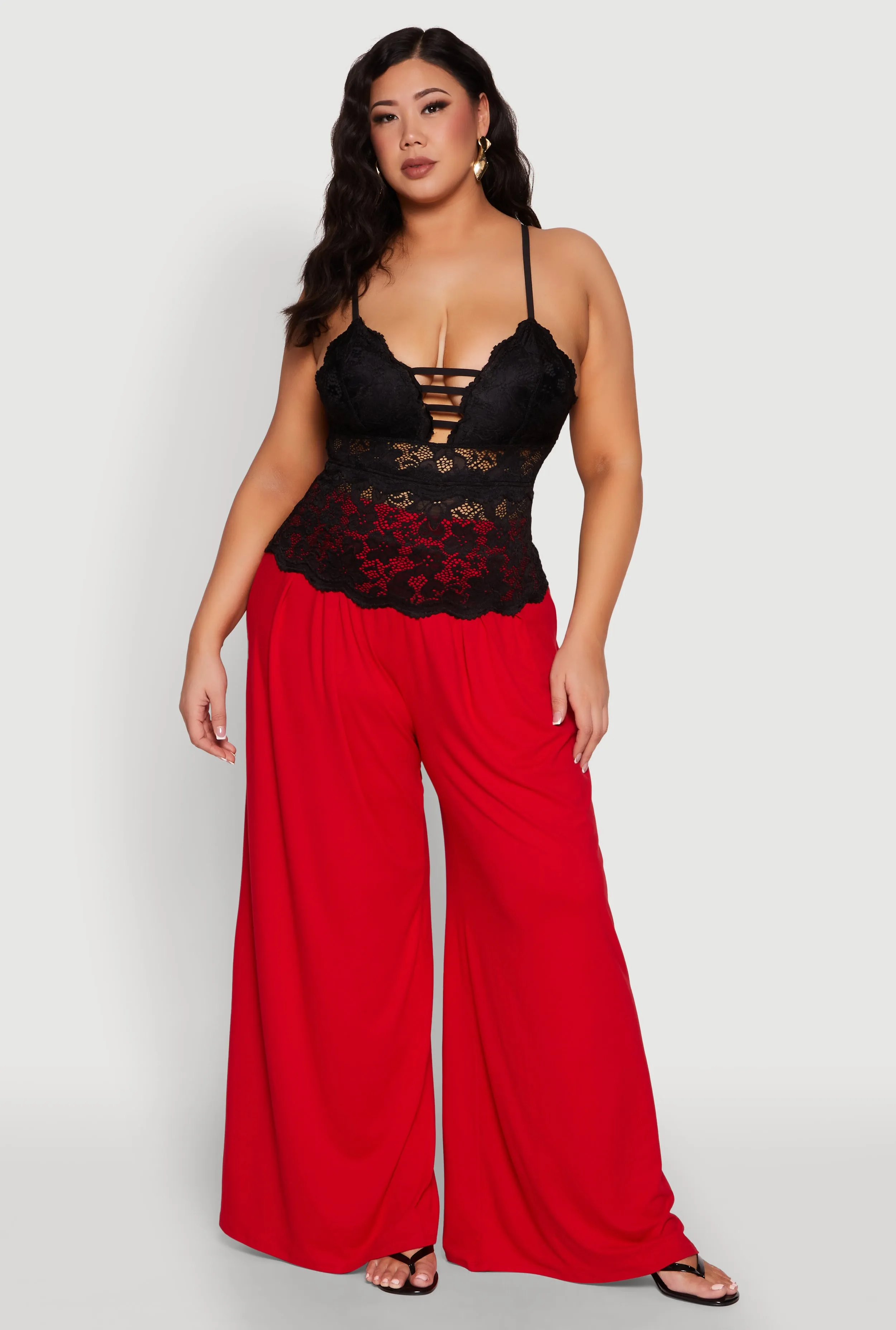 Plus Size Floral Lace Caged Front Cami sold by Rainbow