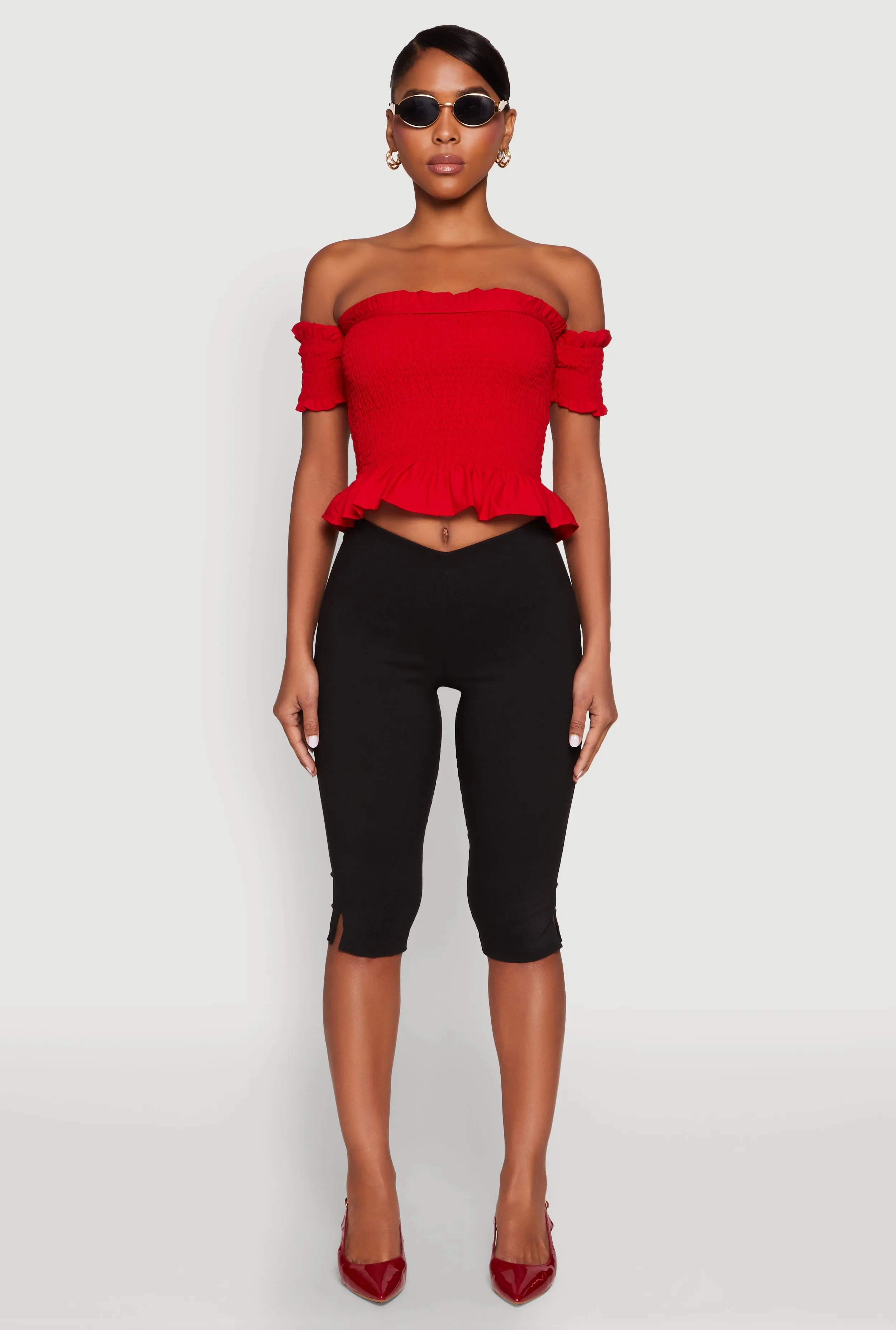 Smocked Off the Shoulder Crop Top sold by Rainbow product image thumbnail 3