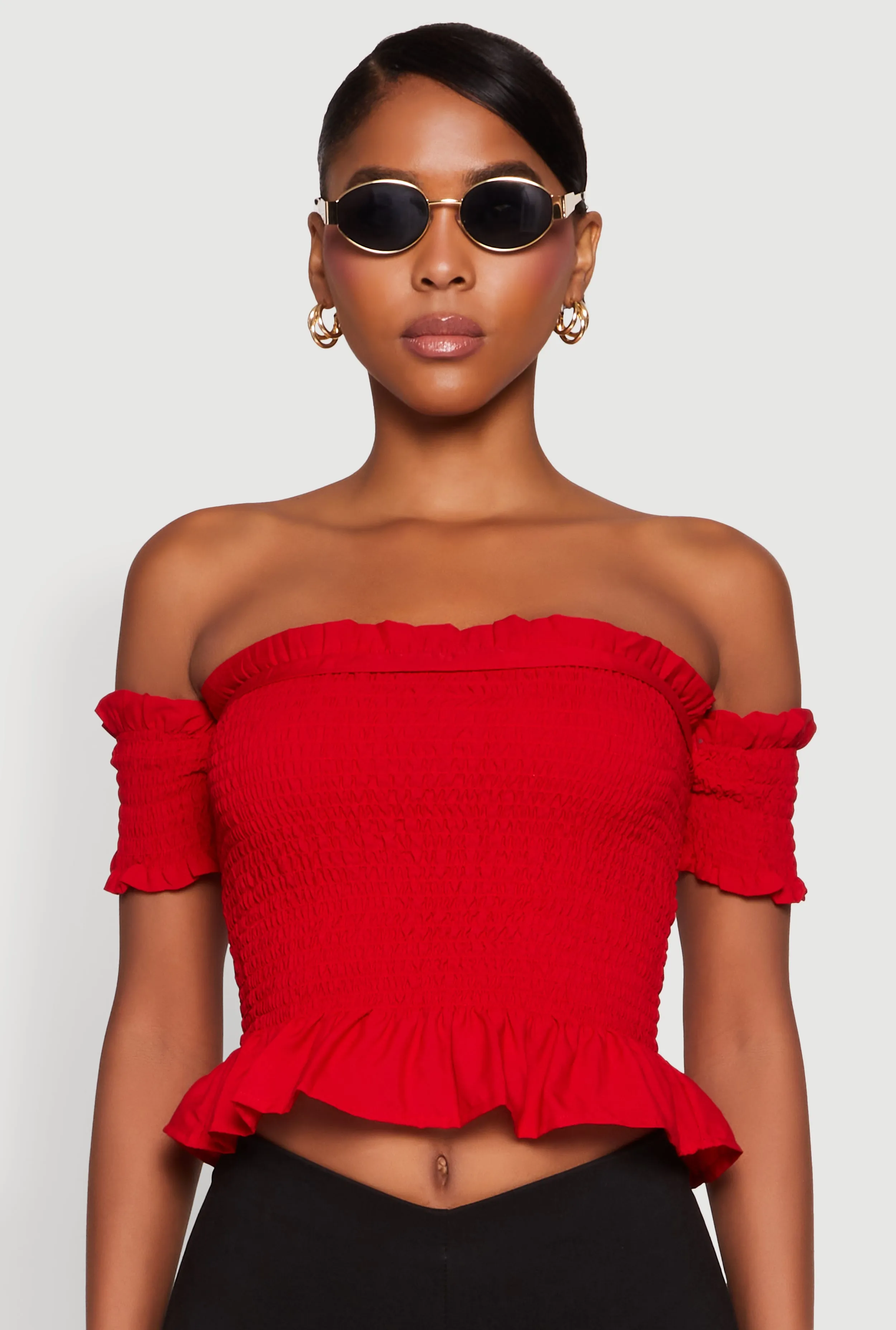Smocked Off the Shoulder Crop Top sold by Rainbow product image thumbnail 2