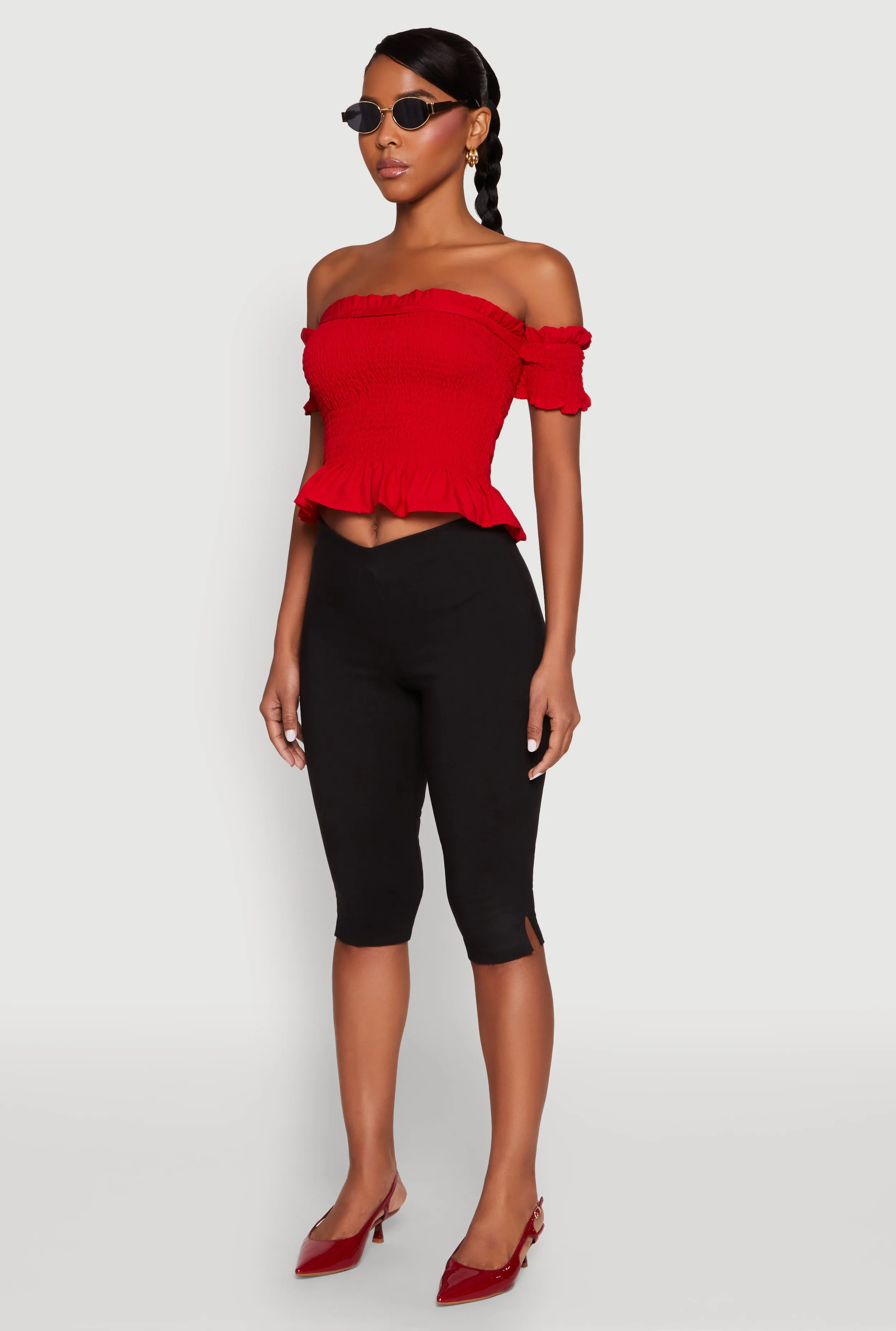 Smocked Off the Shoulder Crop Top sold by Rainbow product image thumbnail 5