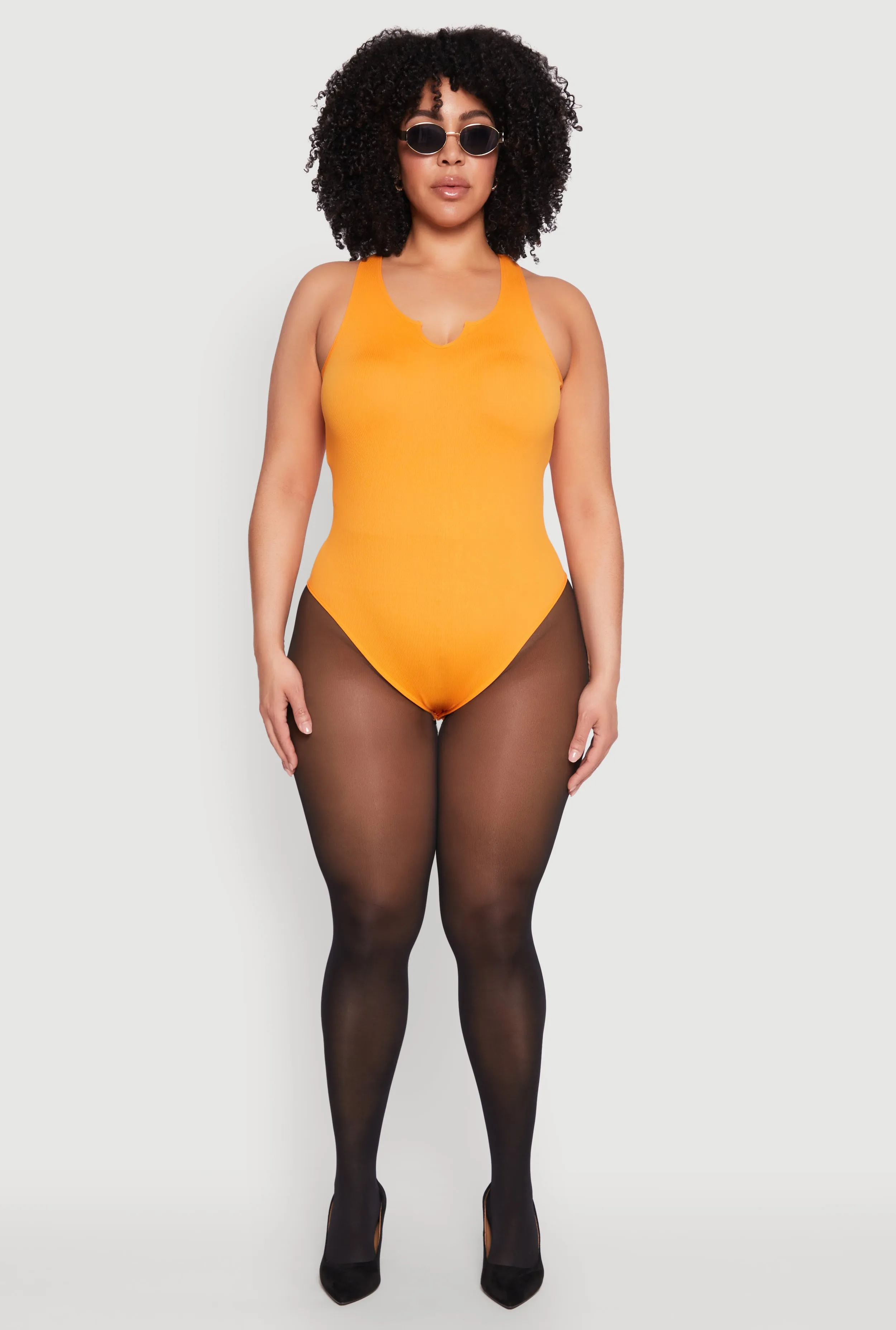 Plus Size Ribbed Notch Neck Tank Bodysuit sold by Rainbow