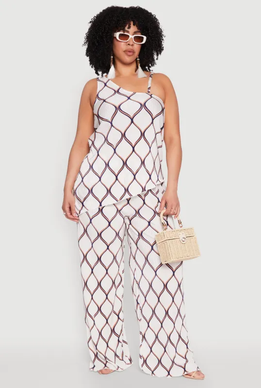 Plus Size Almost Famous Printed Plisse Wide Leg Pants sold by Rainbow