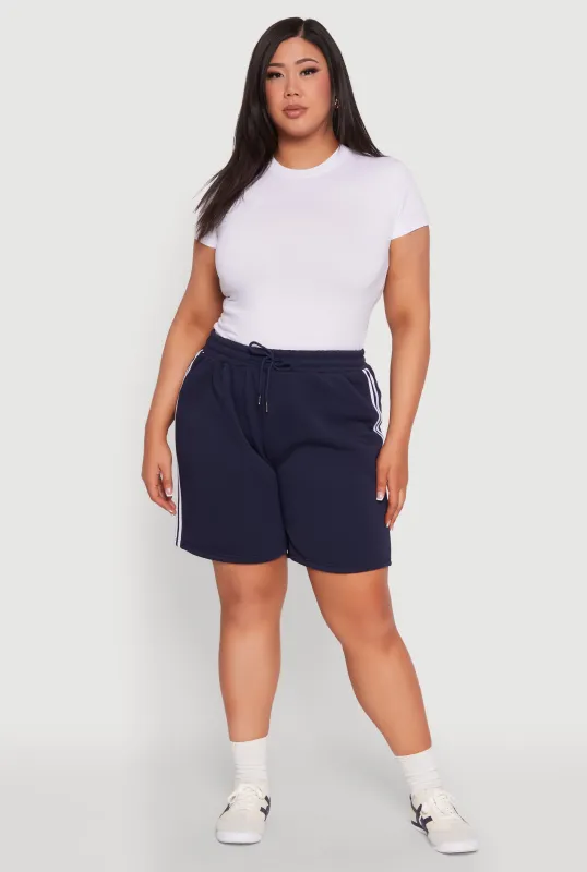 Plus Size Varsity Stripe Side Sweatshorts sold by Rainbow