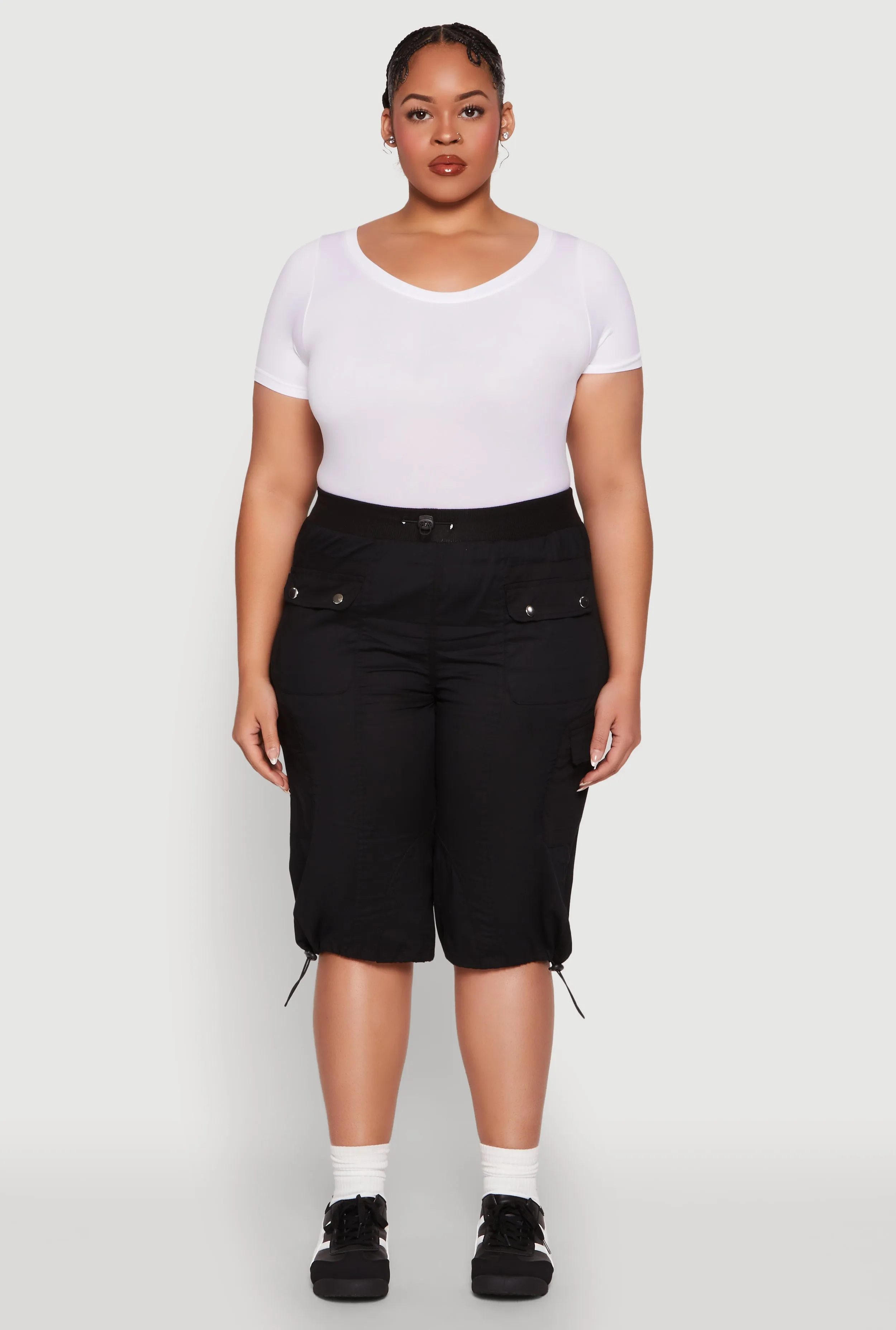 Plus Size Poplin Toggle Drawstring Cargo Capri Pants sold by Rainbow product image thumbnail 2