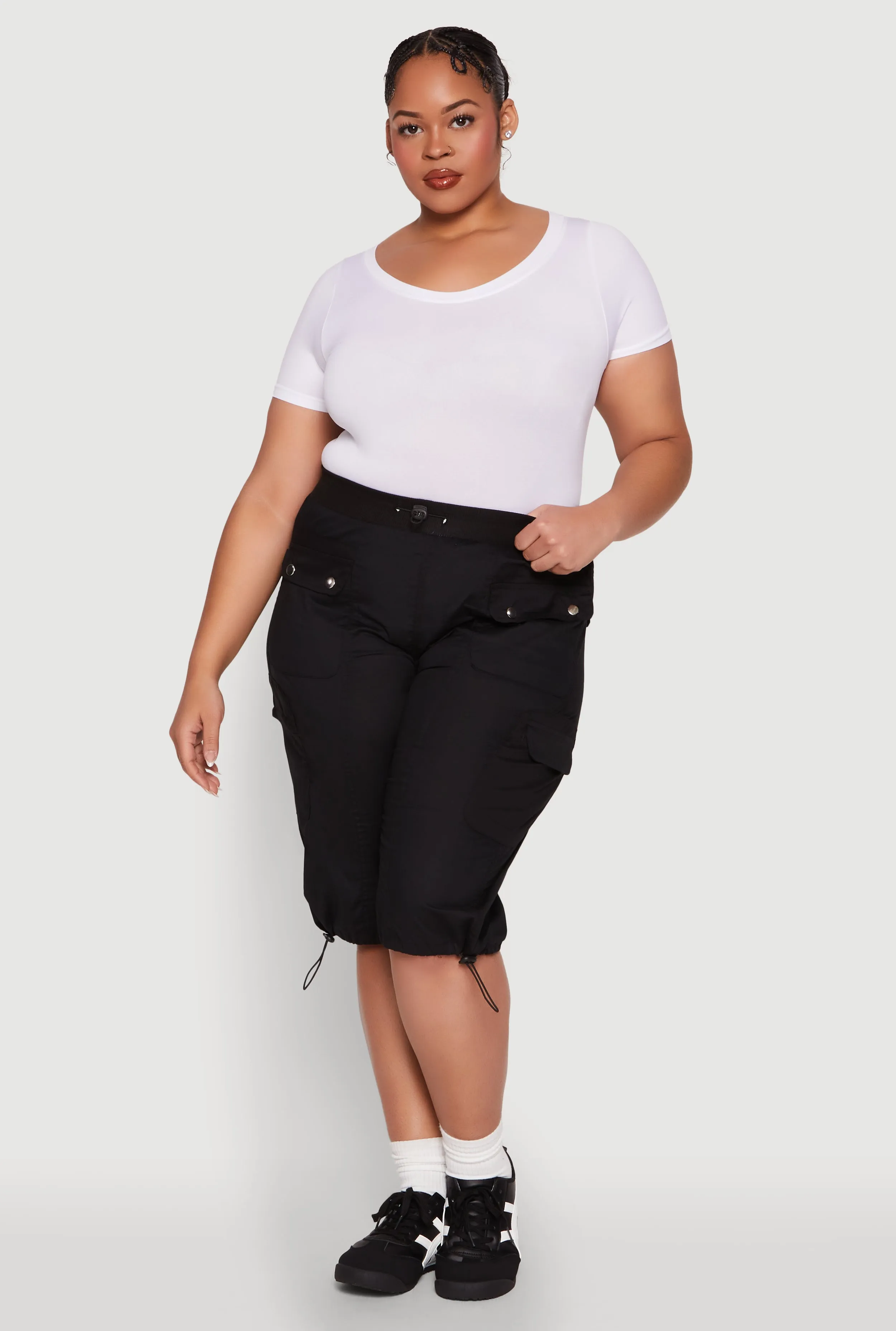 Plus Size Poplin Toggle Drawstring Cargo Capri Pants sold by Rainbow