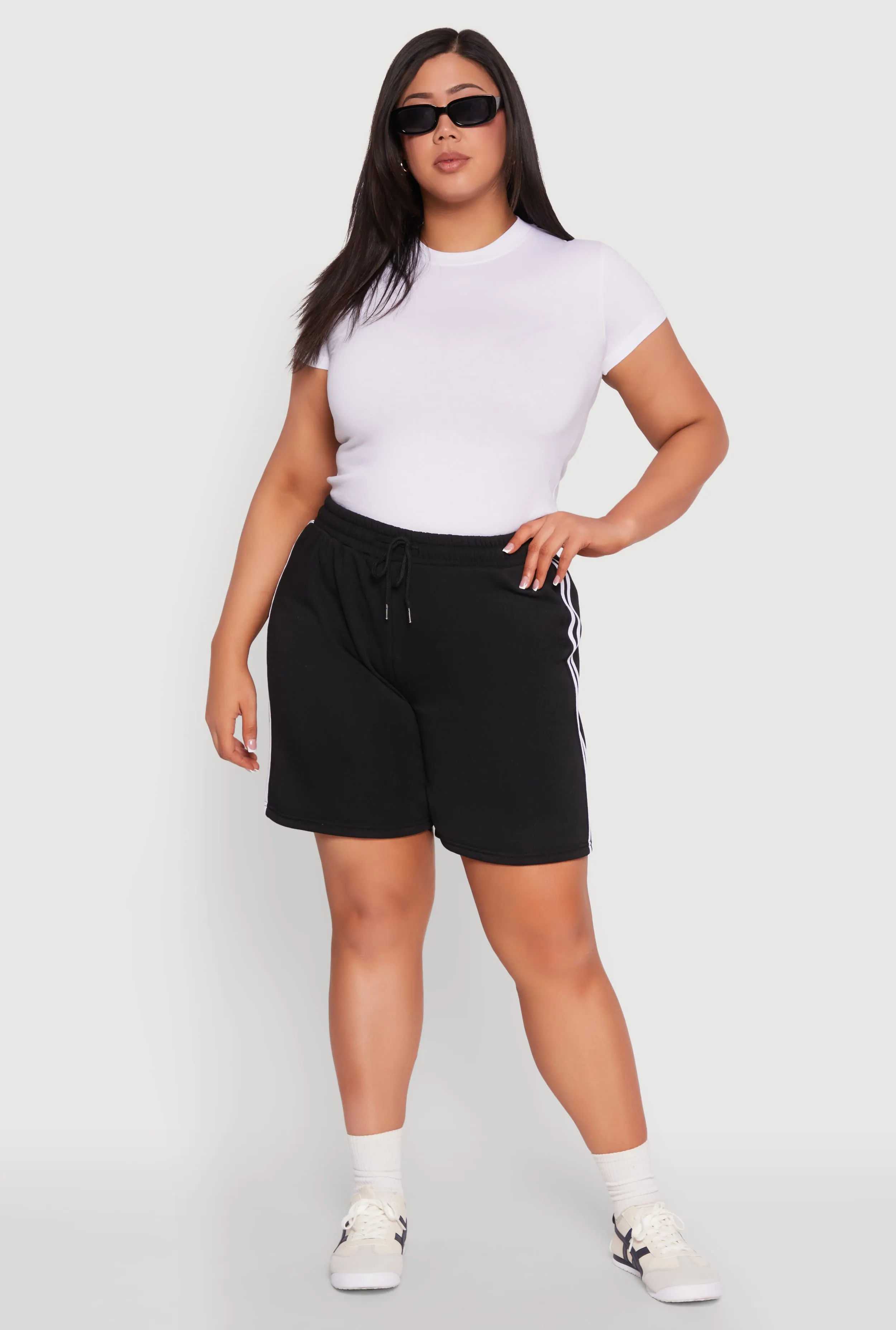 Plus Size Varsity Stripe Side Sweatshorts sold by Rainbow