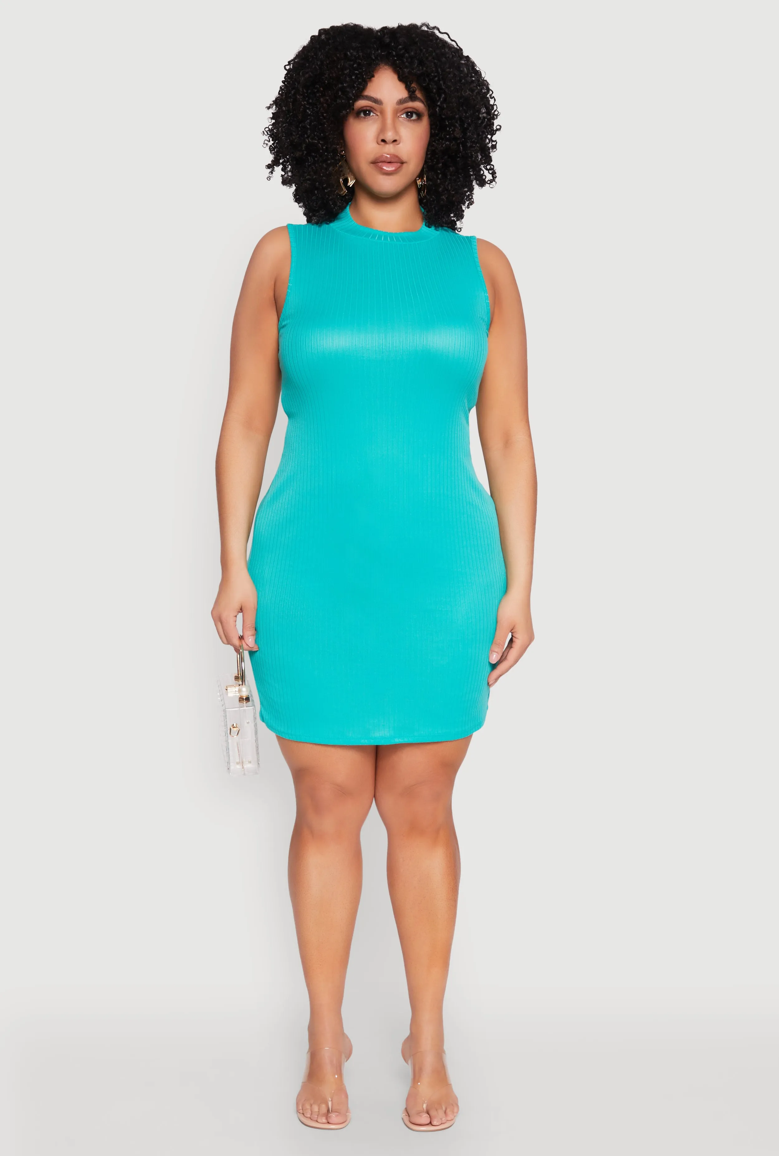 Plus Size Ribbed Knit Mock Neck Tank Dress sold by Rainbow
