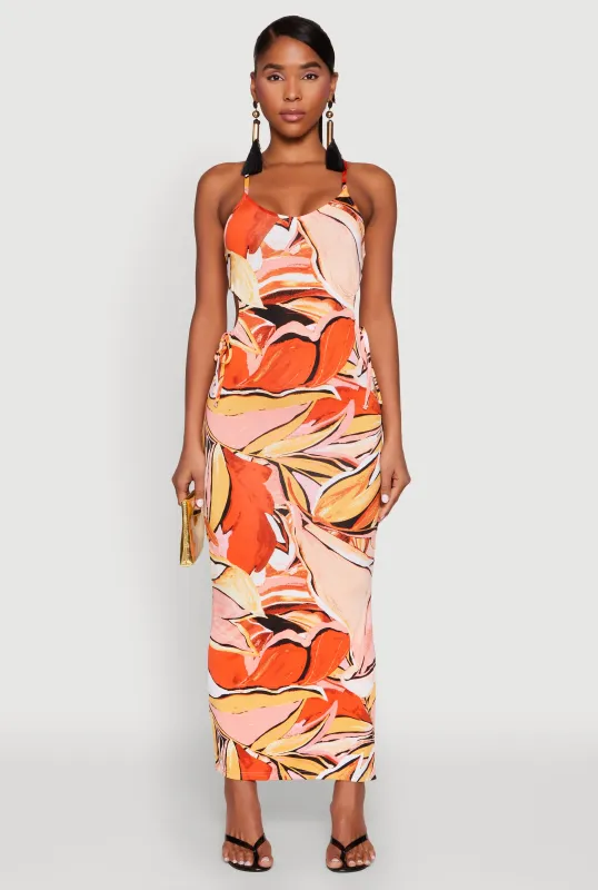Drawstring Side Cut Out Printed Maxi Dress sold by Rainbow