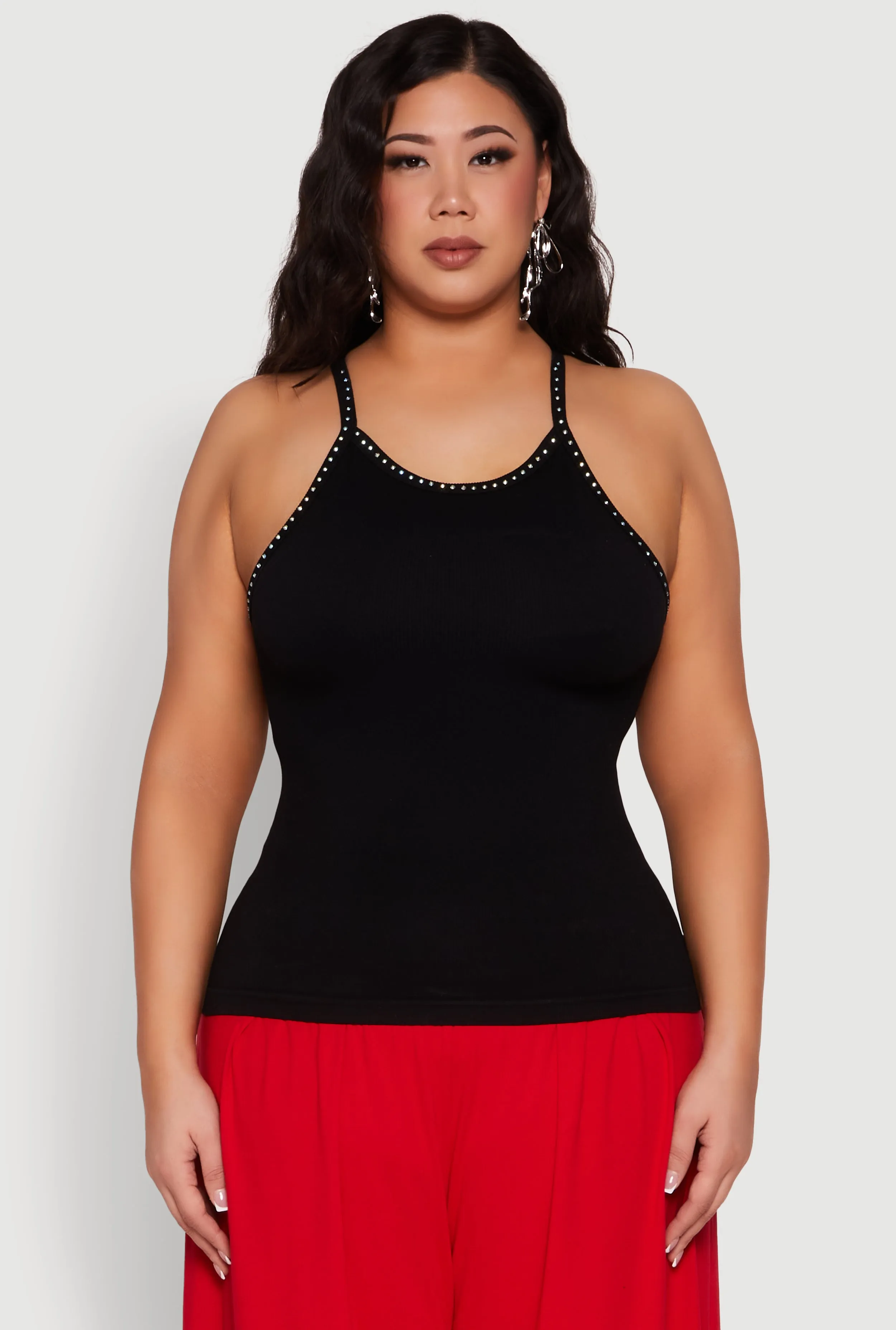 Plus Size Seamless Ribbed Rhinestone Trim Cami sold by Rainbow product image thumbnail 2