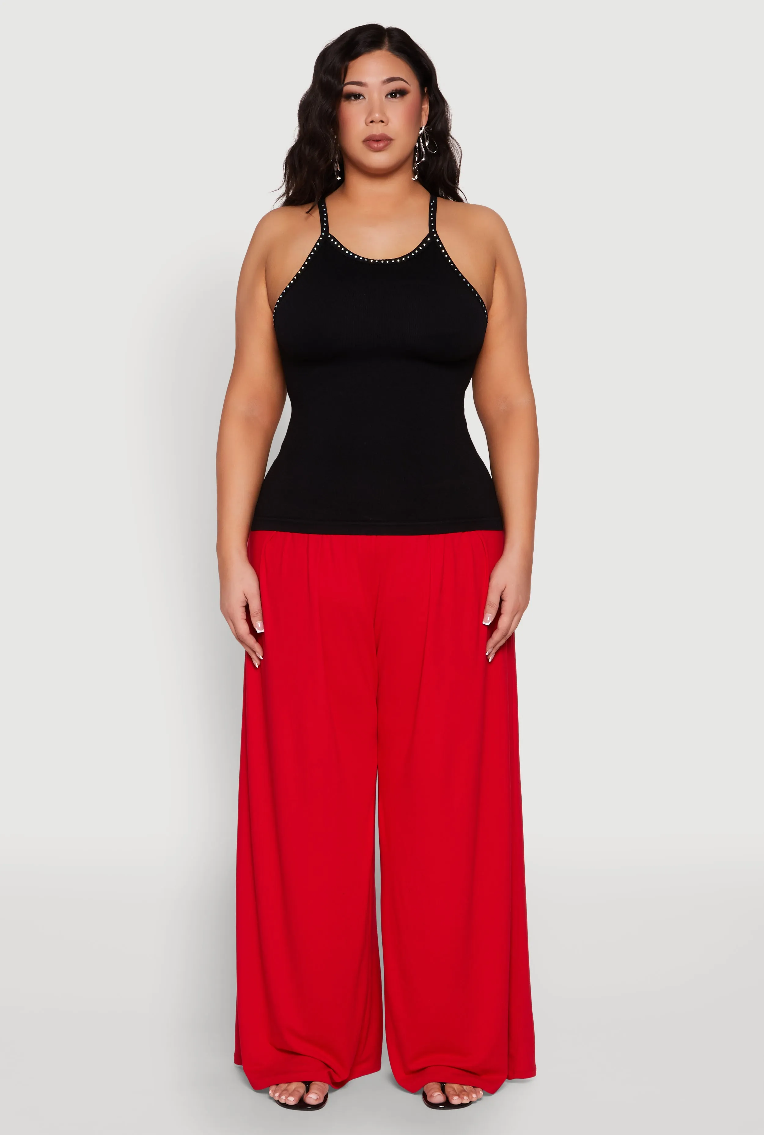 Plus Size Seamless Ribbed Rhinestone Trim Cami sold by Rainbow