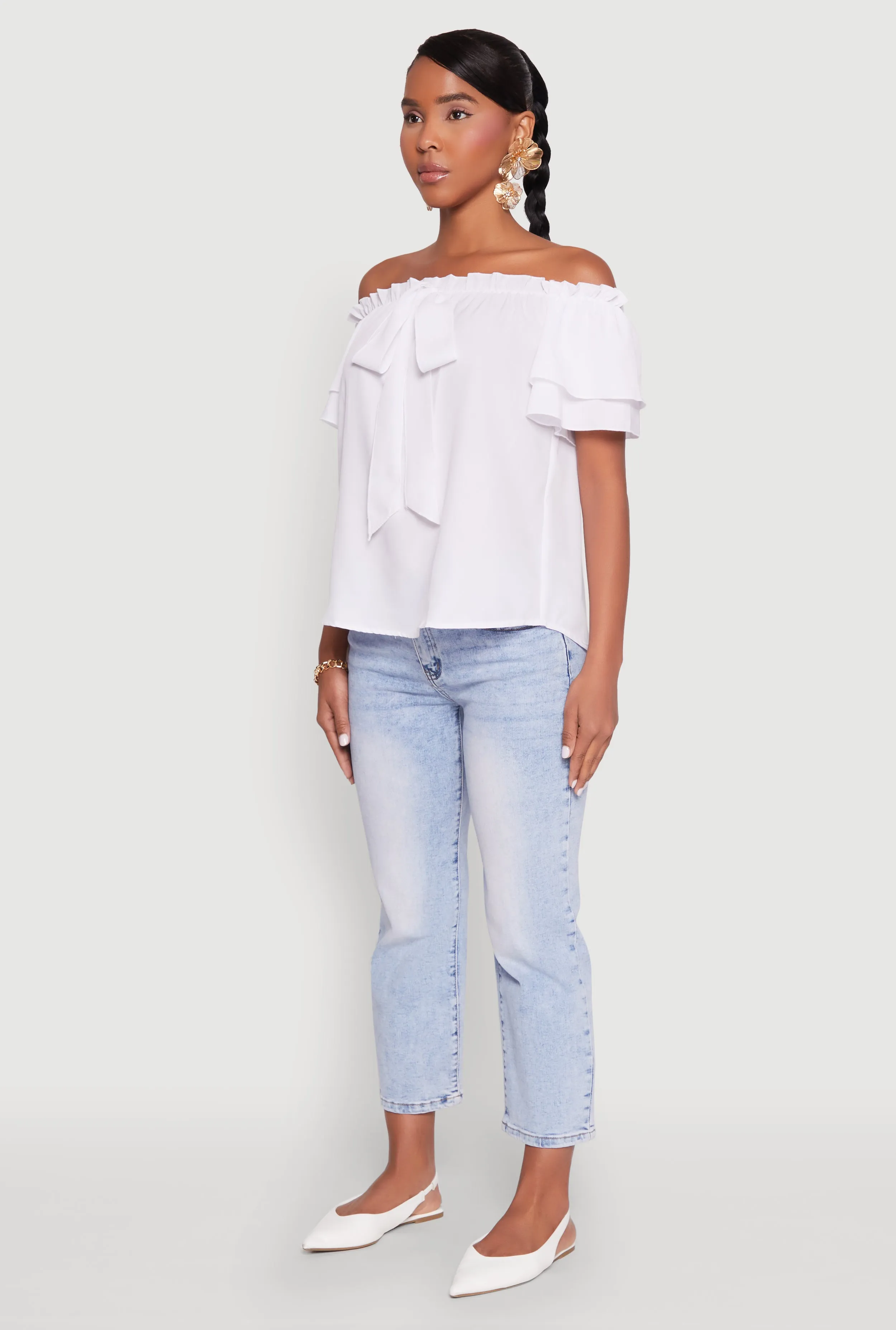 Tiered Sleeve Tie Front Off the Shoulder Top sold by Rainbow product image thumbnail 5