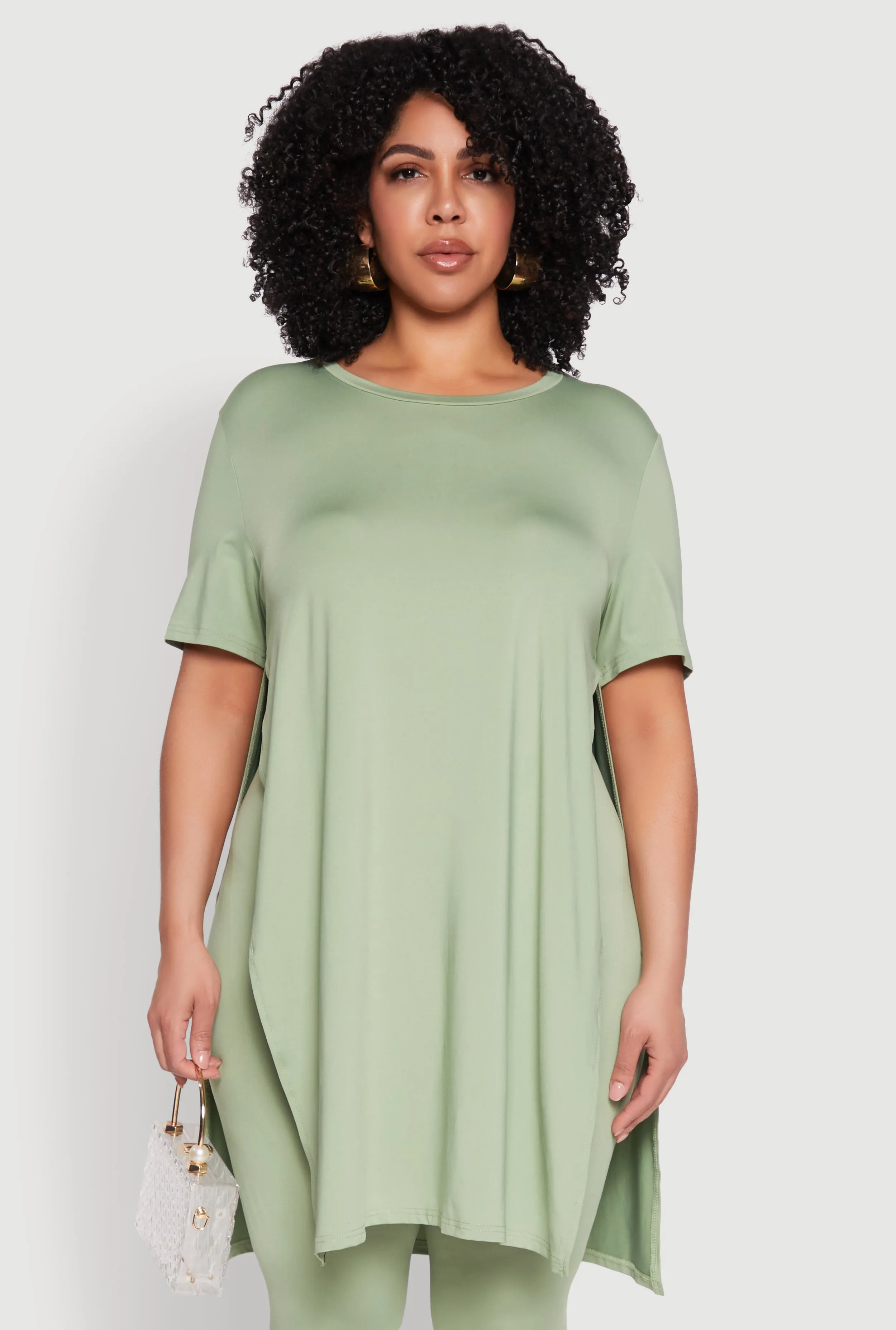 Plus Size Daisy Side Slit Crew Neck Tunic Top sold by Rainbow