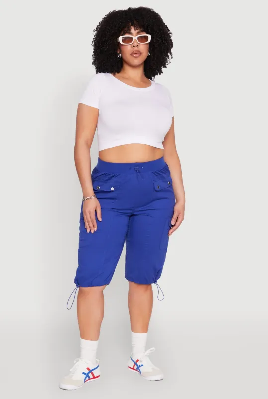 Plus Size Poplin Toggle Drawstring Cargo Capri Pants sold by Rainbow