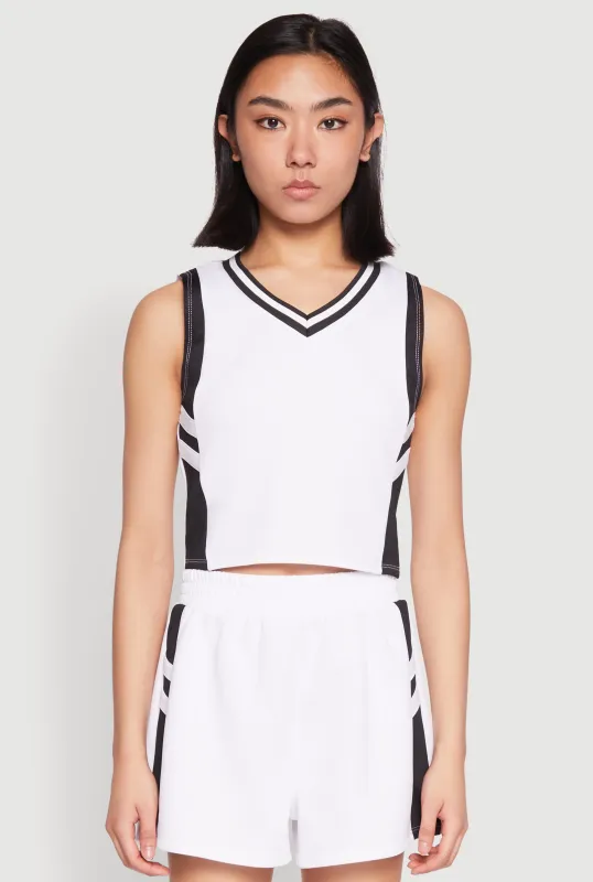 Varsity Stripe Contrast Trim Cropped Tank Top sold by Rainbow