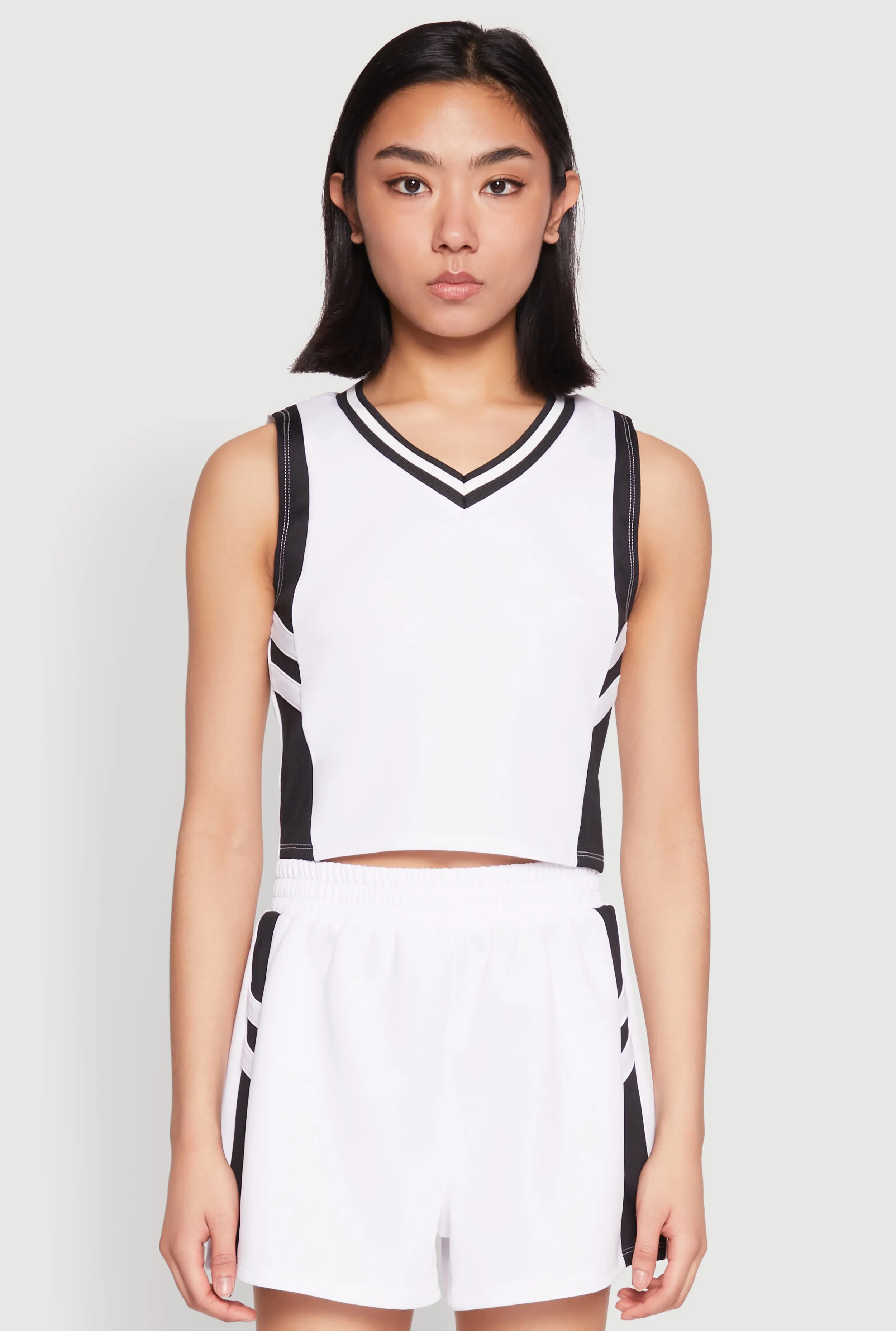 Varsity Stripe Contrast Trim Cropped Tank Top sold by Rainbow