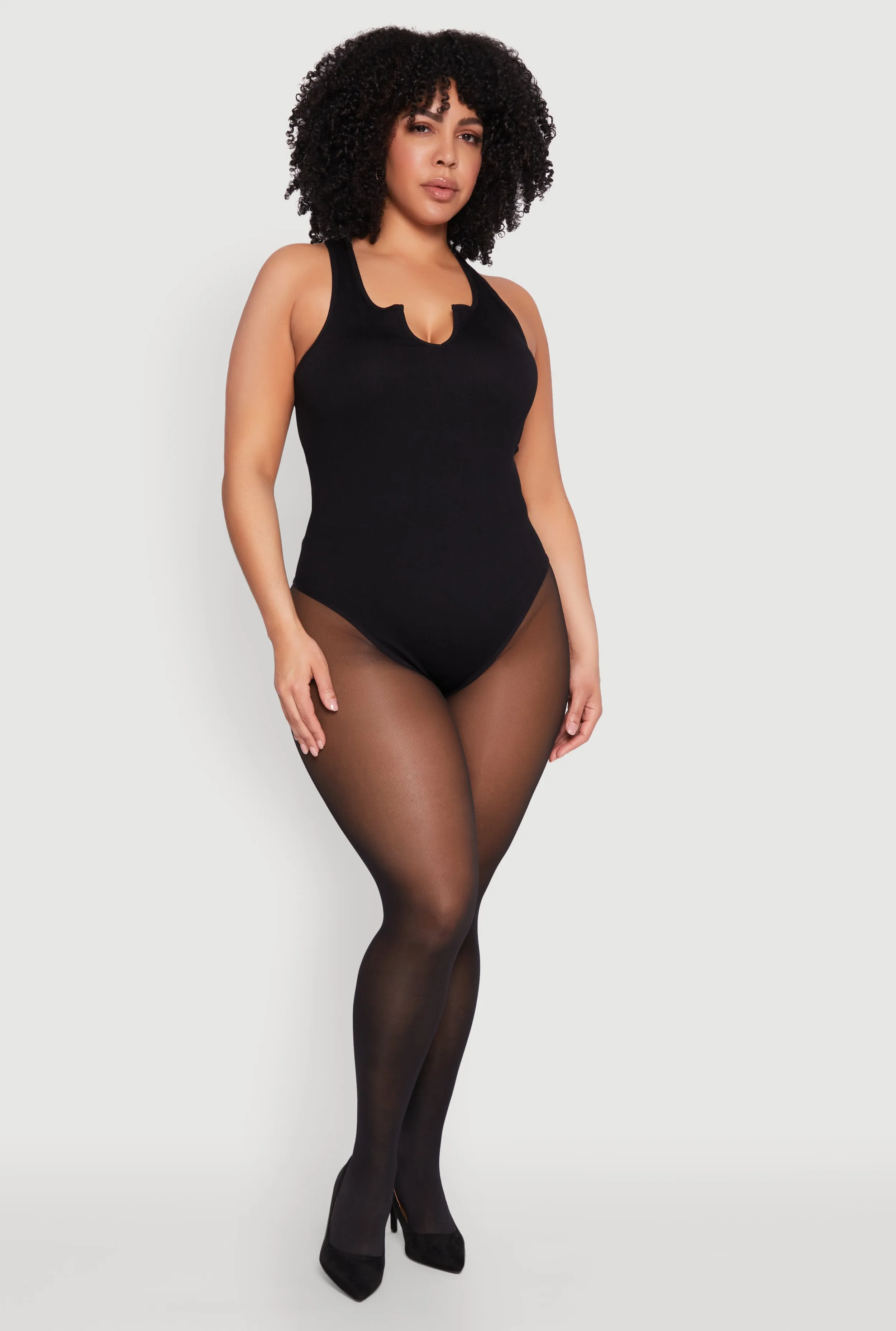 Plus Size Ribbed Notch Neck Tank Bodysuit sold by Rainbow product image thumbnail 3