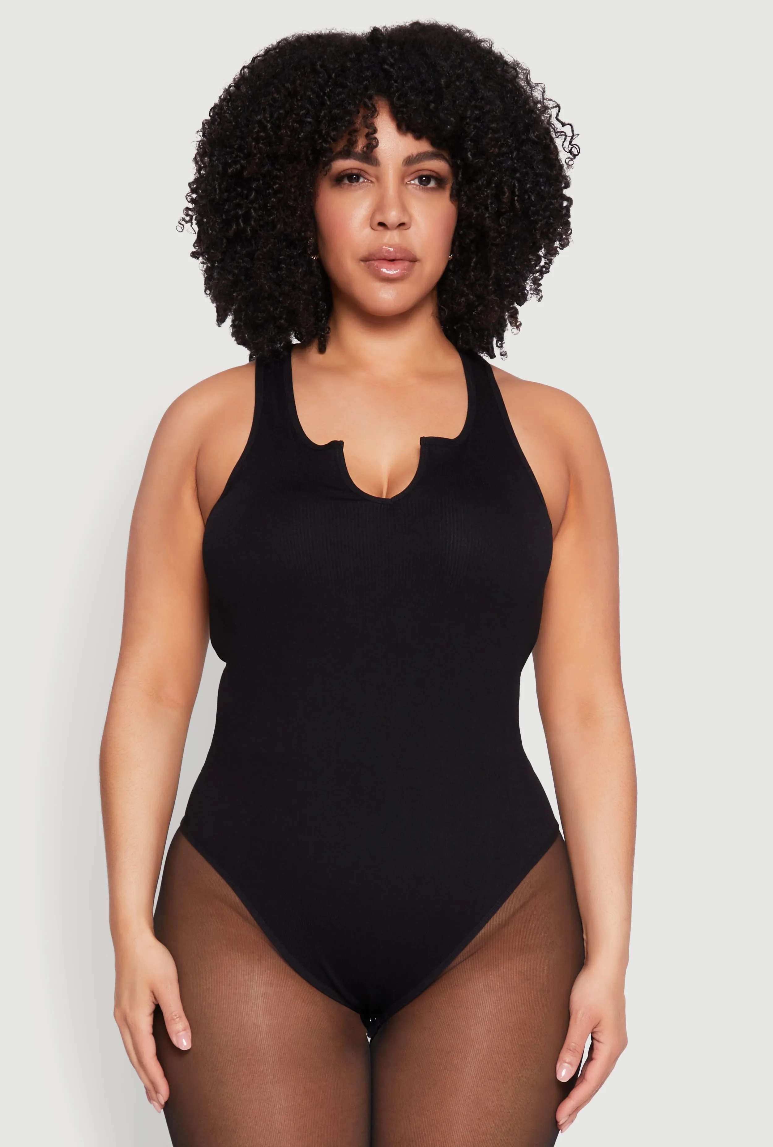 Plus Size Ribbed Notch Neck Tank Bodysuit sold by Rainbow product image thumbnail 2