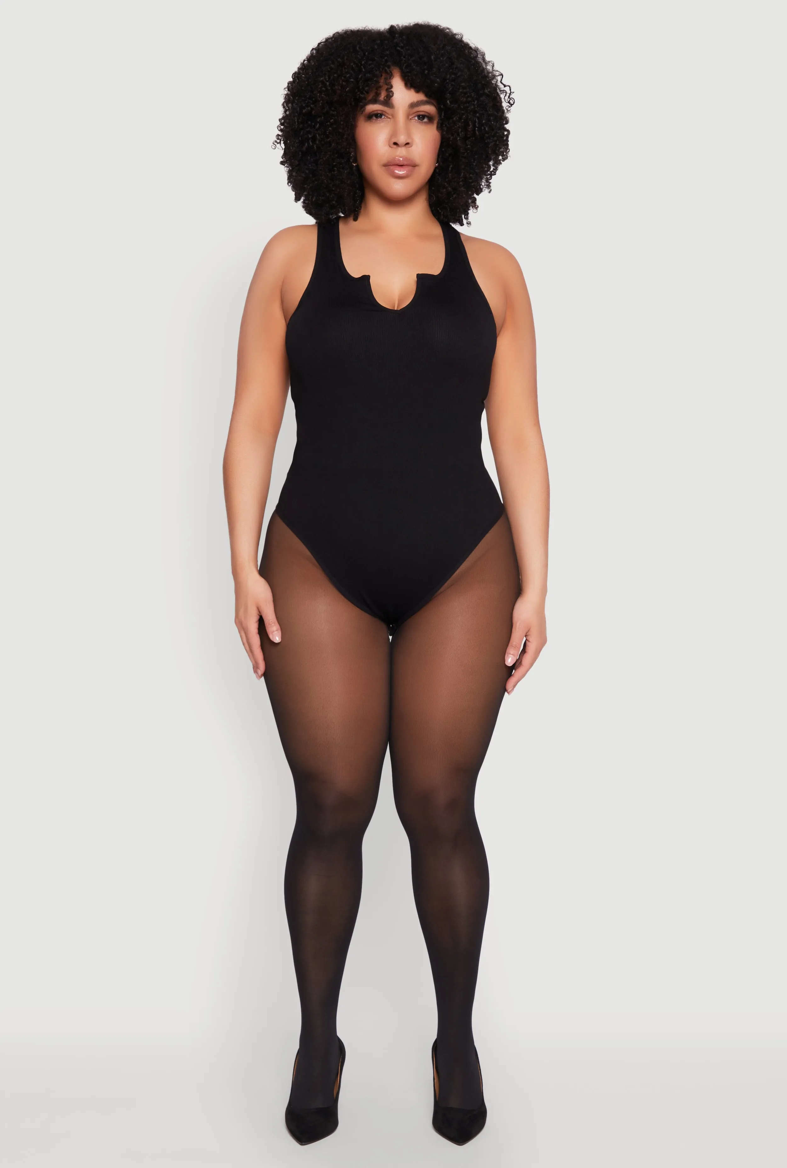 Plus Size Ribbed Notch Neck Tank Bodysuit sold by Rainbow