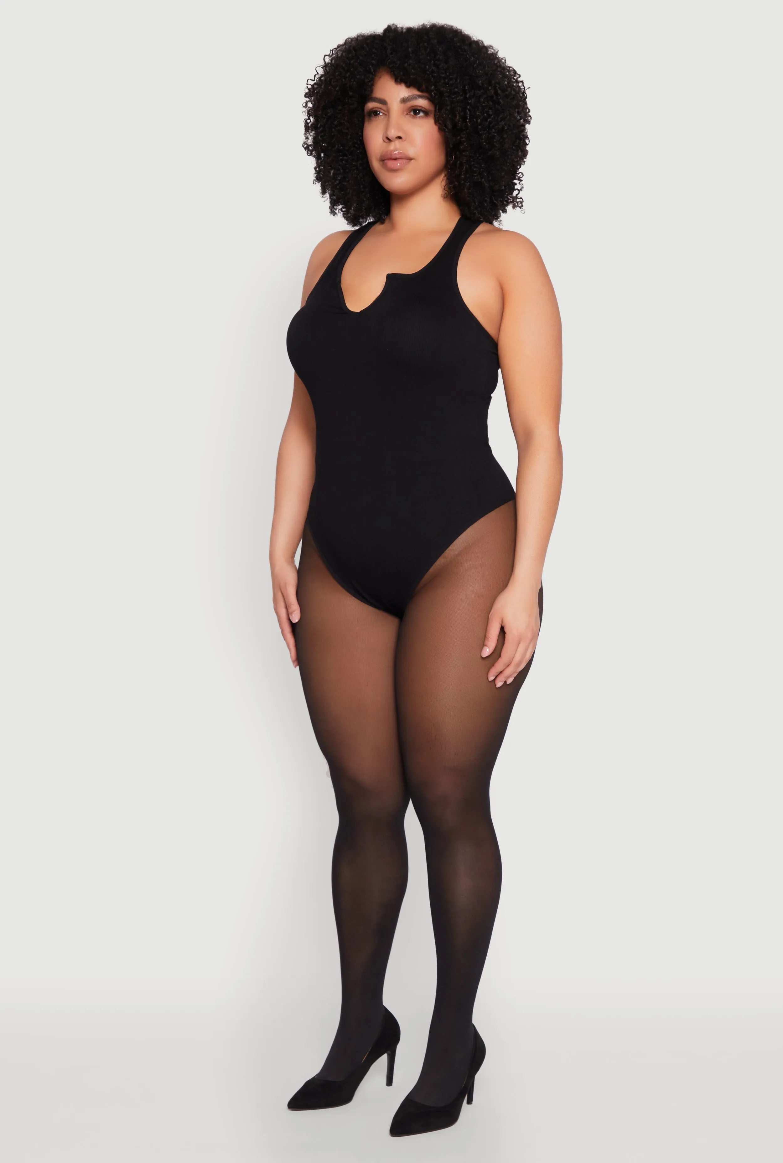 Plus Size Ribbed Notch Neck Tank Bodysuit sold by Rainbow product image thumbnail 5