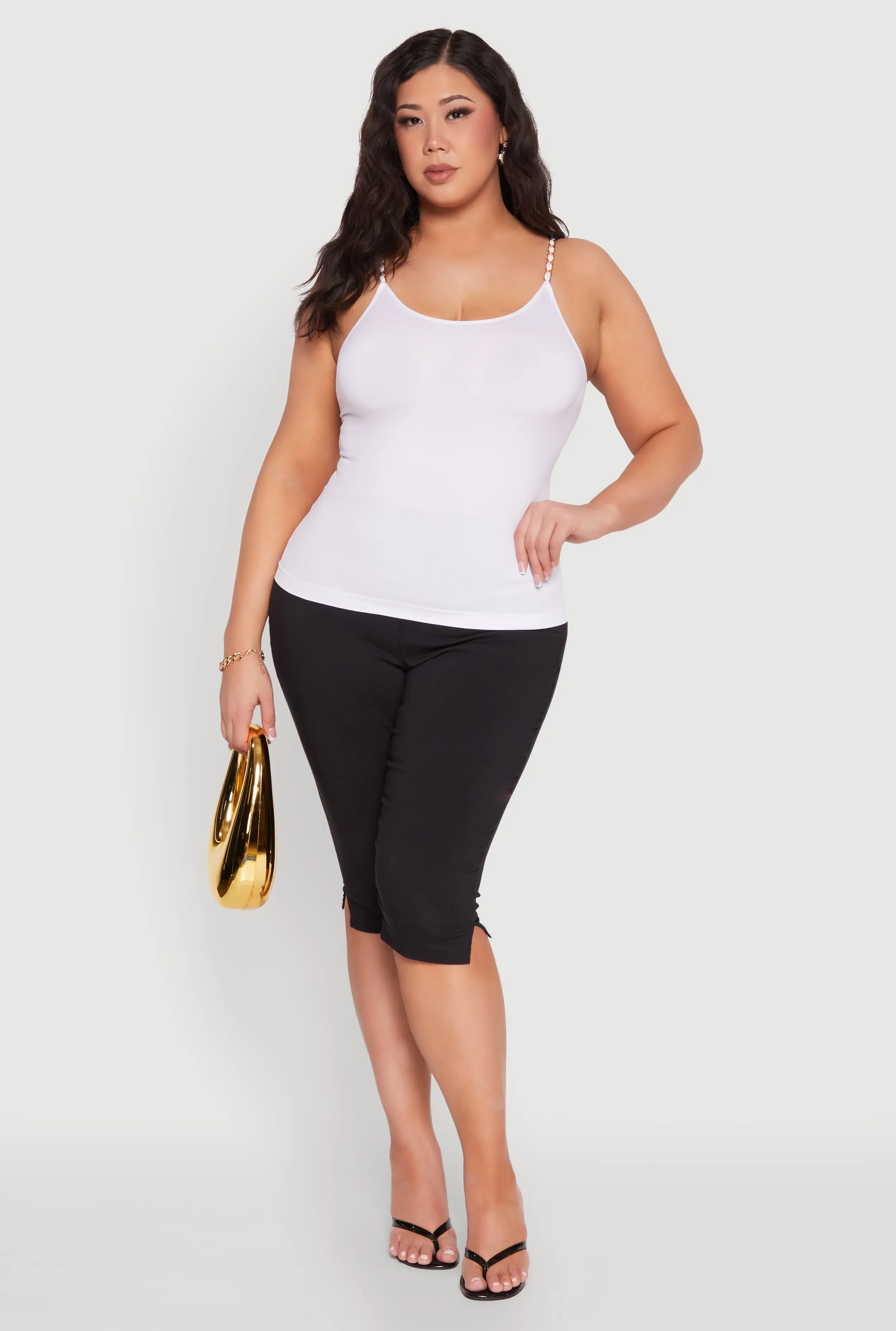 Plus Size Seamless Metallic Chain Strap Cami sold by Rainbow