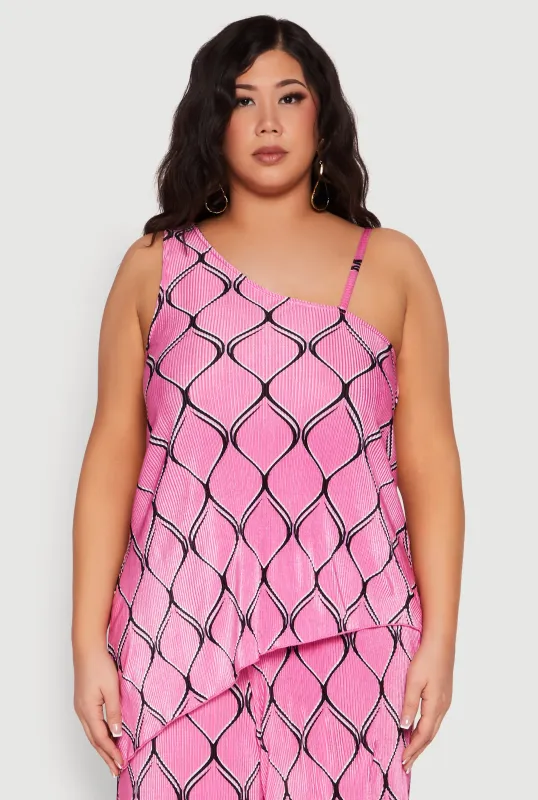 Plus Size Almost Famous Printed Plisse Asymmetrical Blouse sold by Rainbow