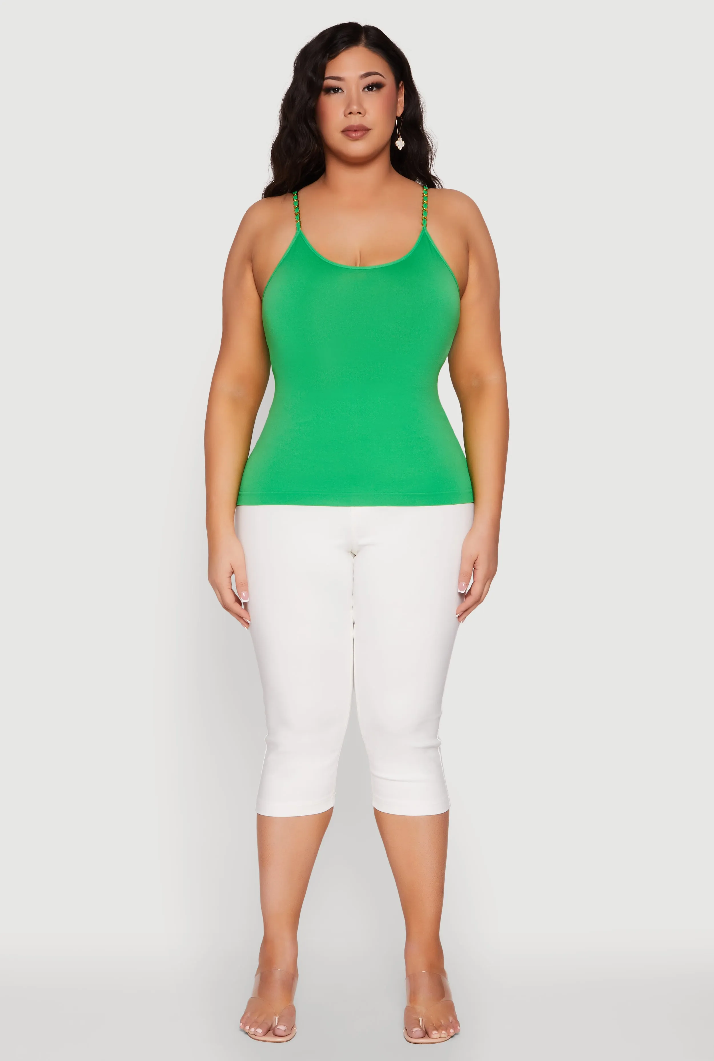 Plus Size Seamless Metallic Chain Strap Cami sold by Rainbow