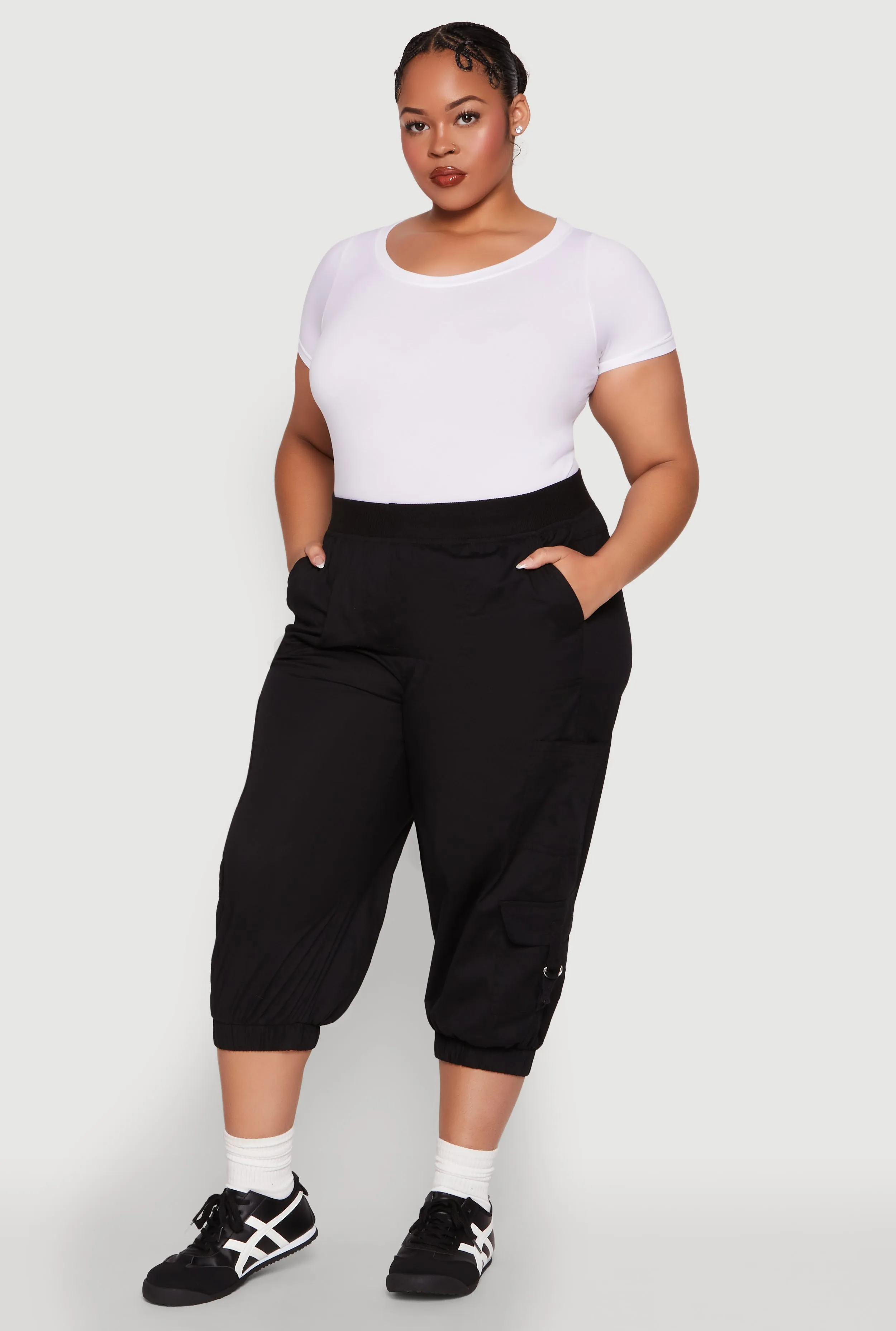 Plus Size Poplin D Ring Cargo Pocket Capri Pants sold by Rainbow