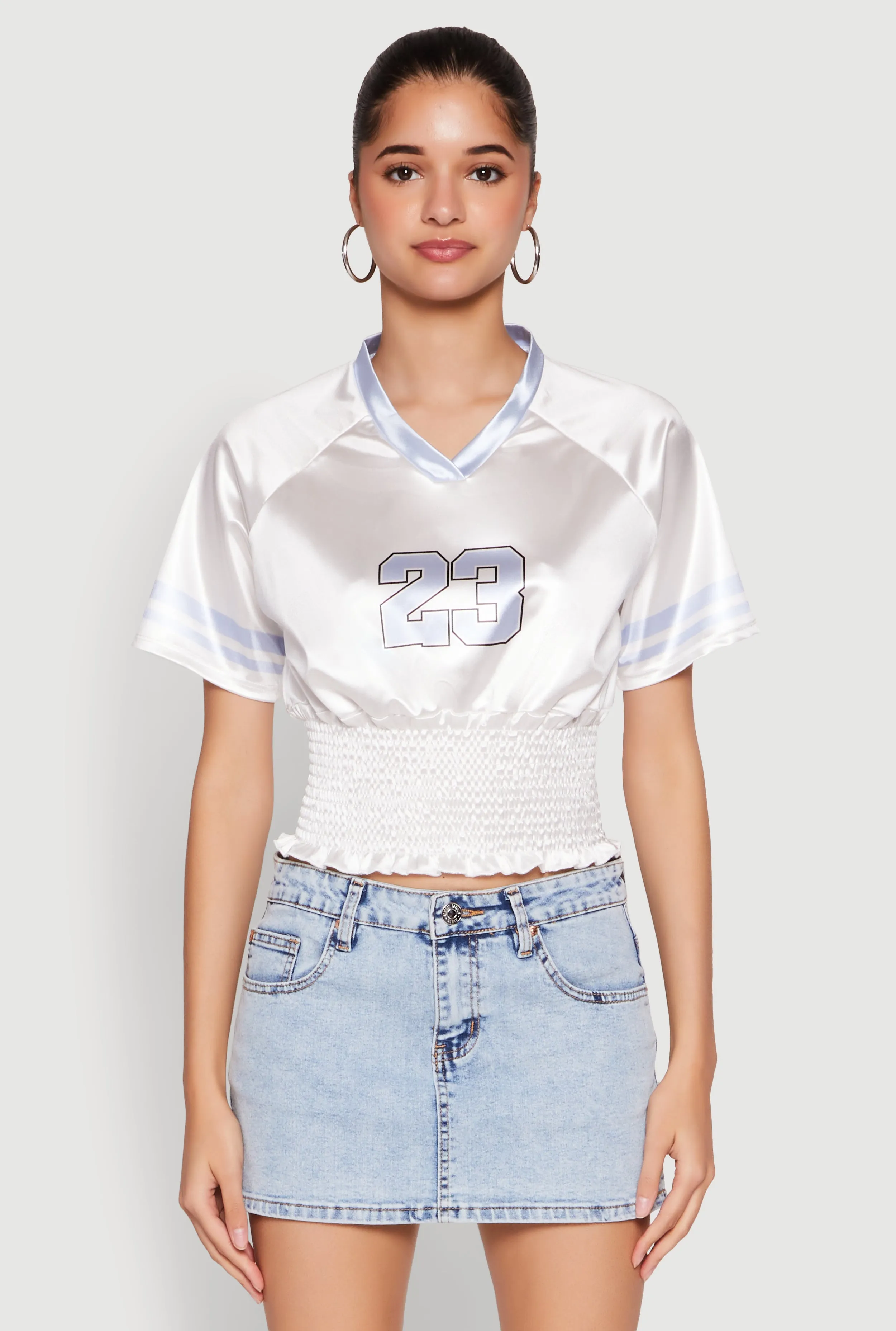 Satin Smocked 23 Football Crop Top sold by Rainbow product image thumbnail 2