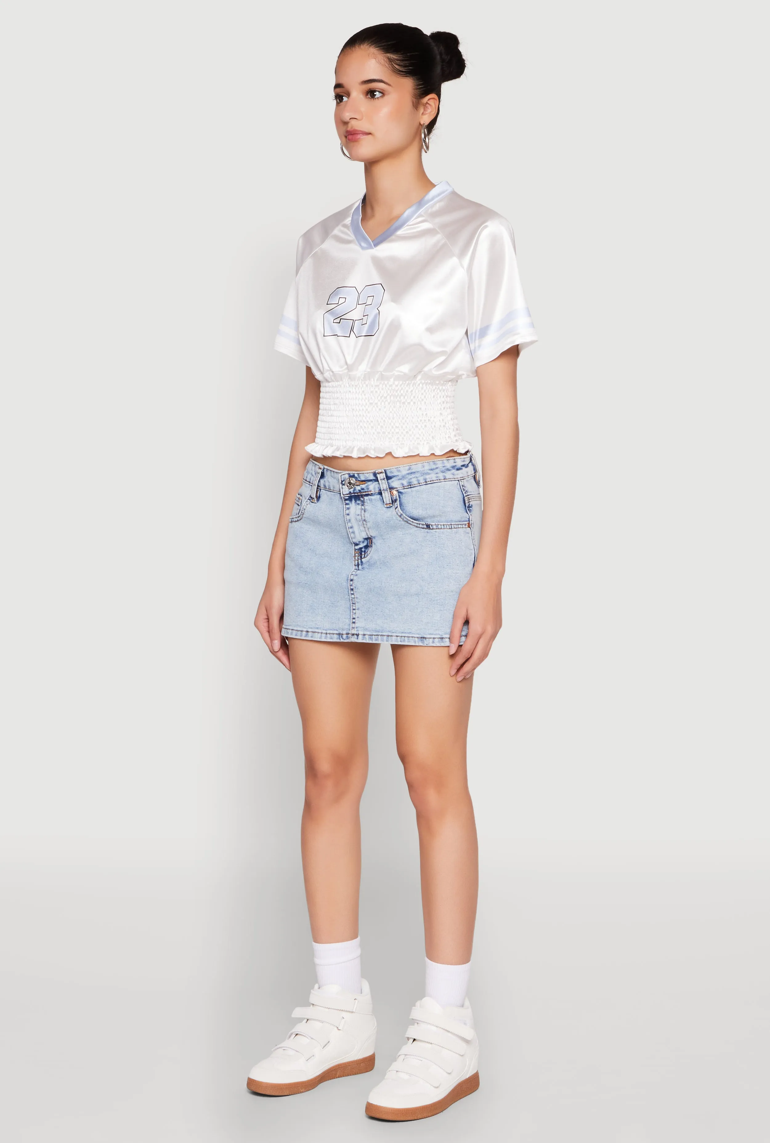 Satin Smocked 23 Football Crop Top sold by Rainbow product image thumbnail 5