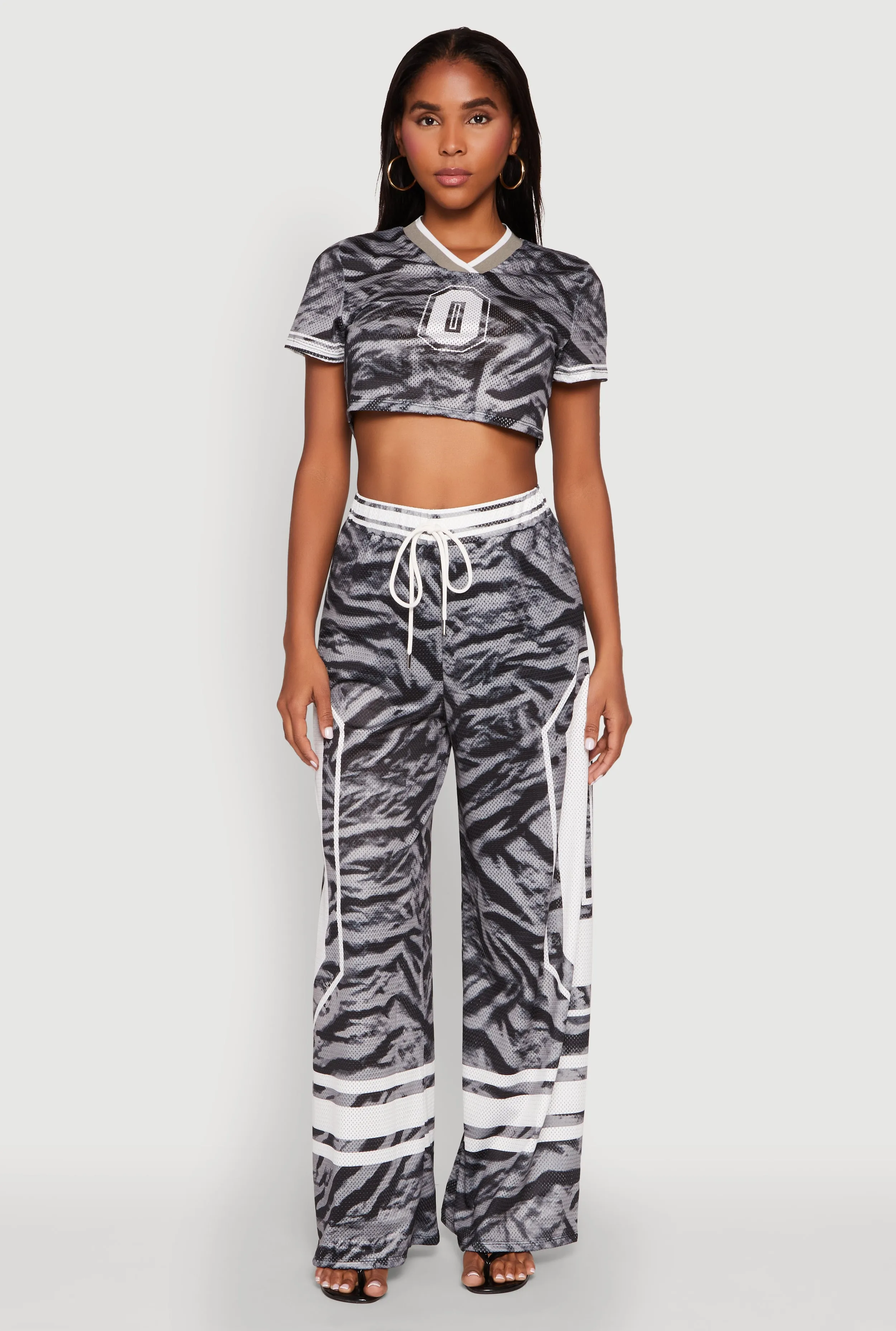 Jersey Mesh Graphic Zebra Print Wide Leg Pants sold by Rainbow