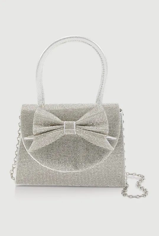 Rhinestone Bow Top Handle Handbag sold by Rainbow