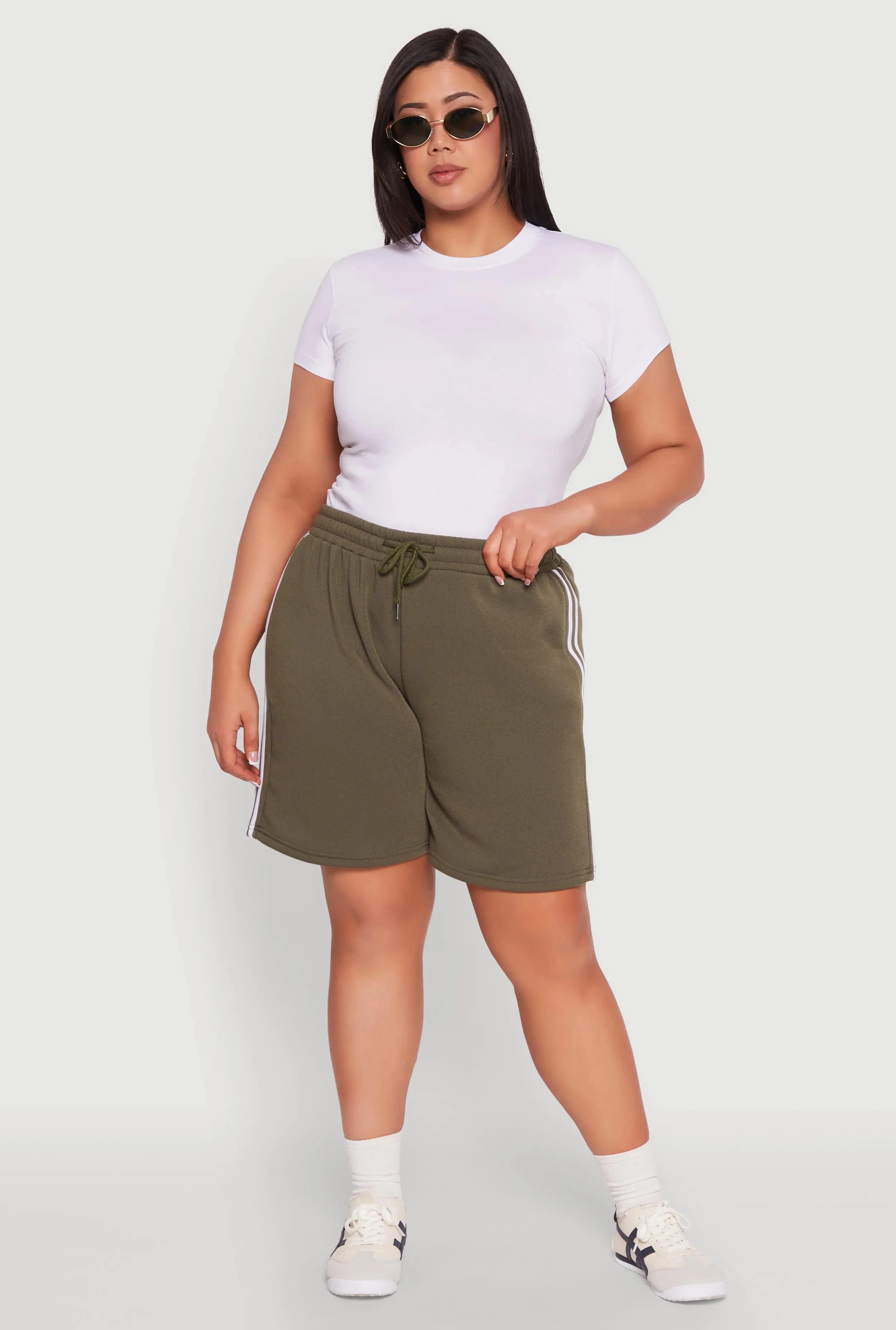 Plus Size Varsity Stripe Side Sweatshorts sold by Rainbow