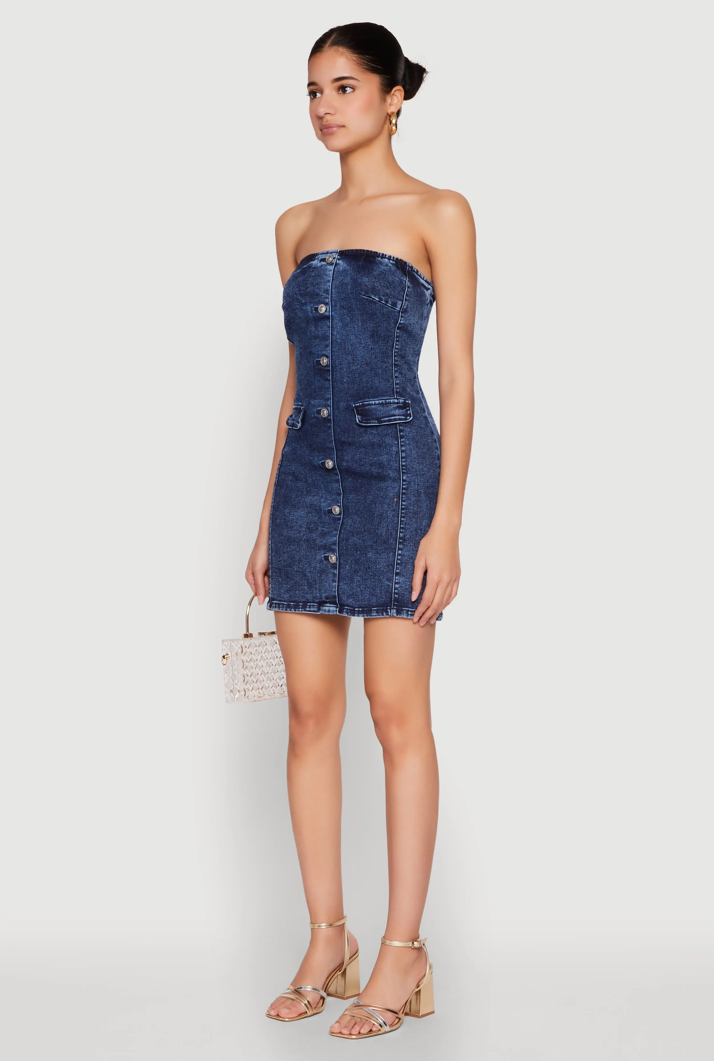 WAX Denim Button Detail Tube Dress sold by Rainbow product image thumbnail 3
