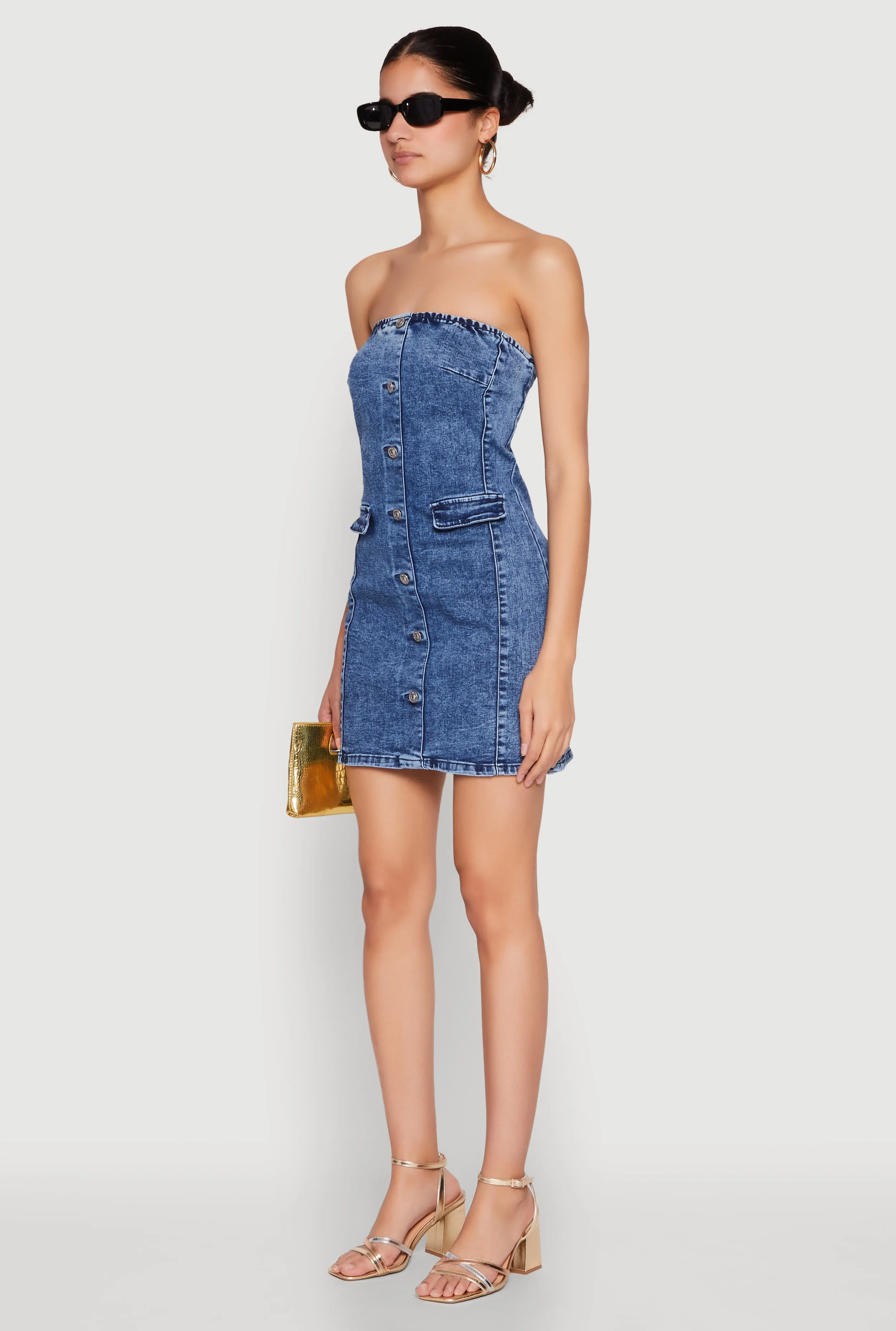 WAX Denim Button Detail Tube Dress sold by Rainbow product image thumbnail 3