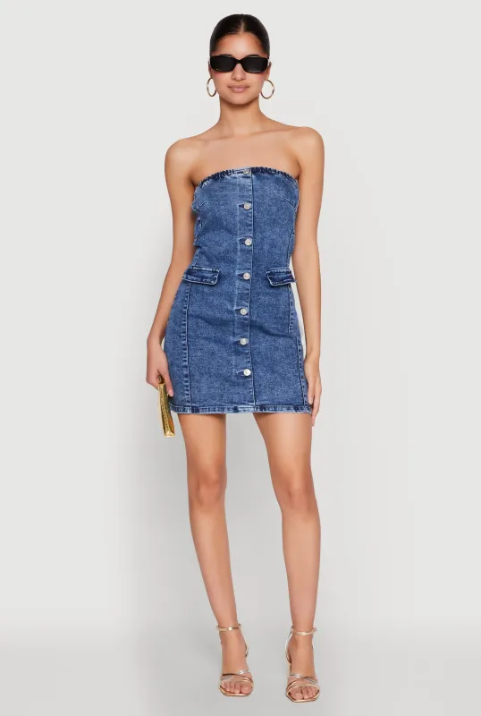 WAX Denim Button Detail Tube Dress sold by Rainbow