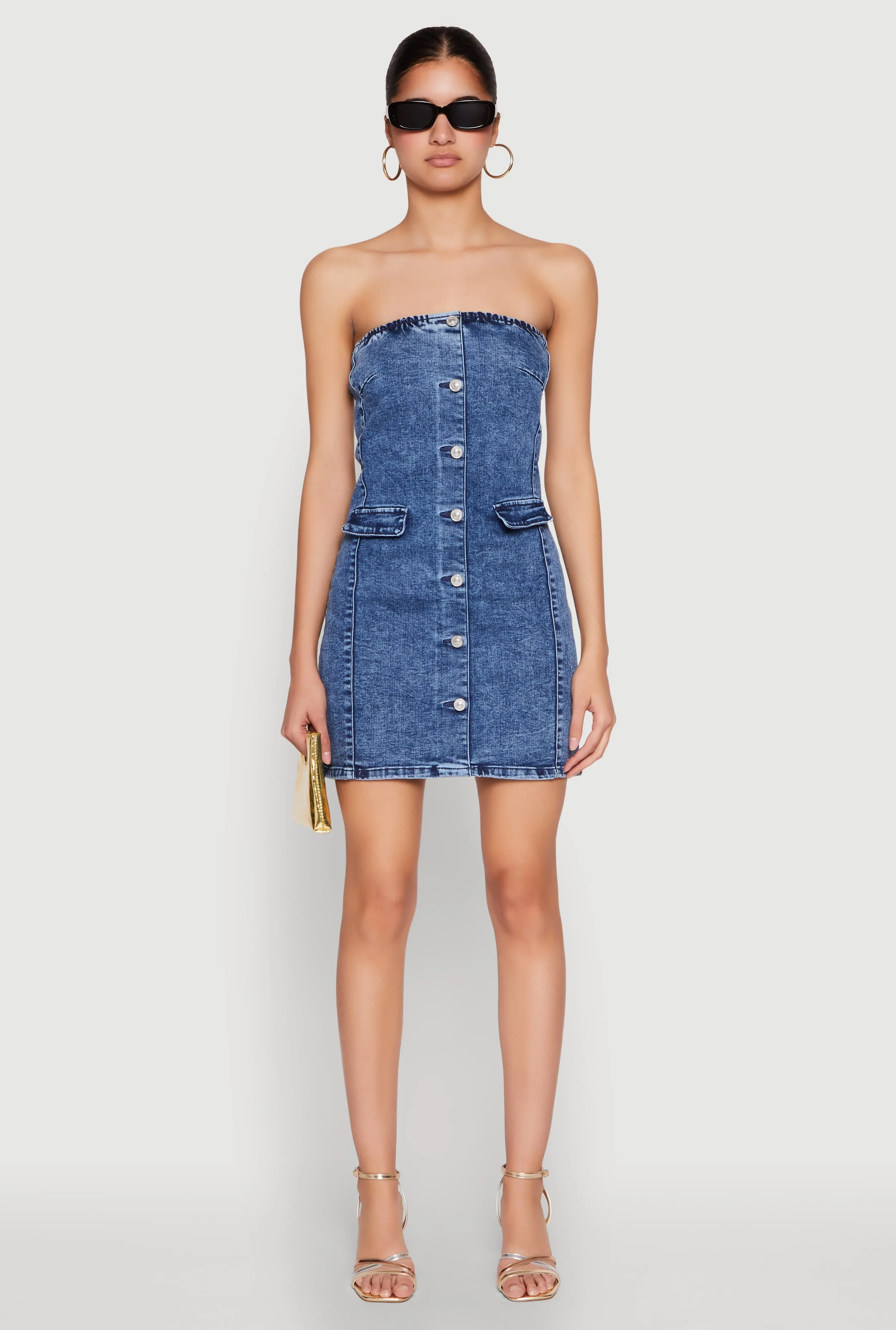 WAX Denim Button Detail Tube Dress sold by Rainbow product image thumbnail 2