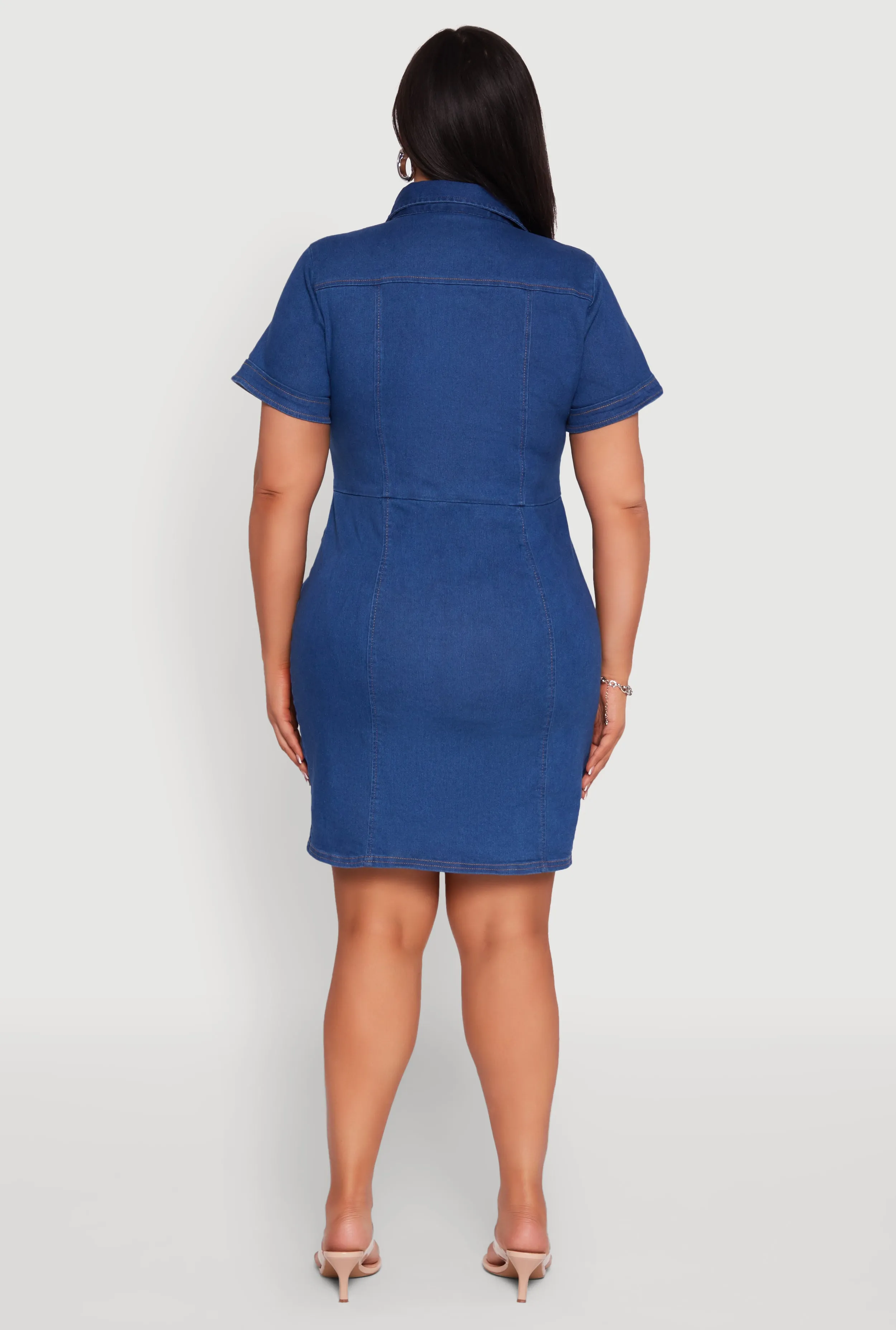 Plus Size Denim Pintuck Zip Front Shirt Dress sold by Rainbow product image thumbnail 5