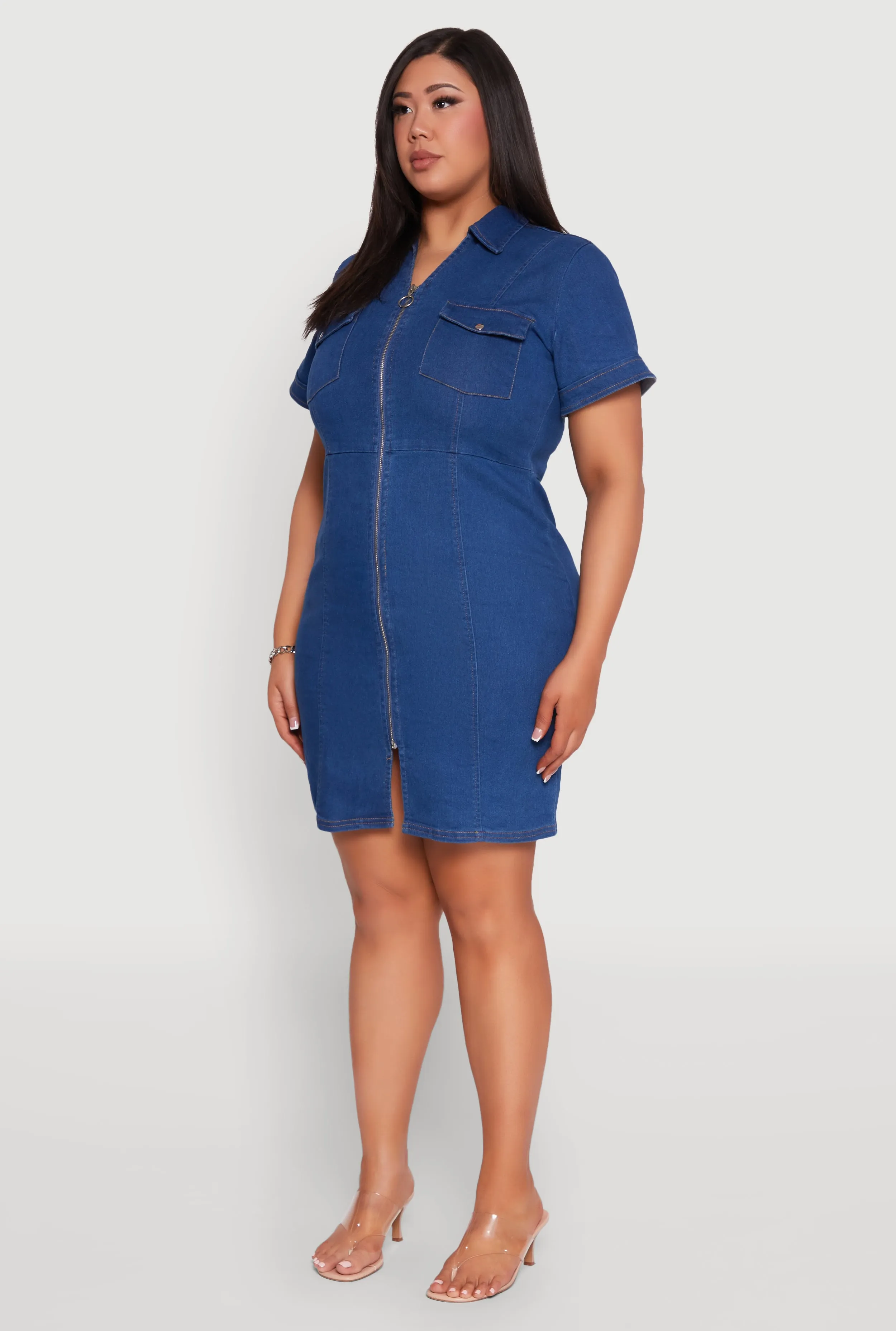 Plus Size Denim Pintuck Zip Front Shirt Dress sold by Rainbow product image thumbnail 3