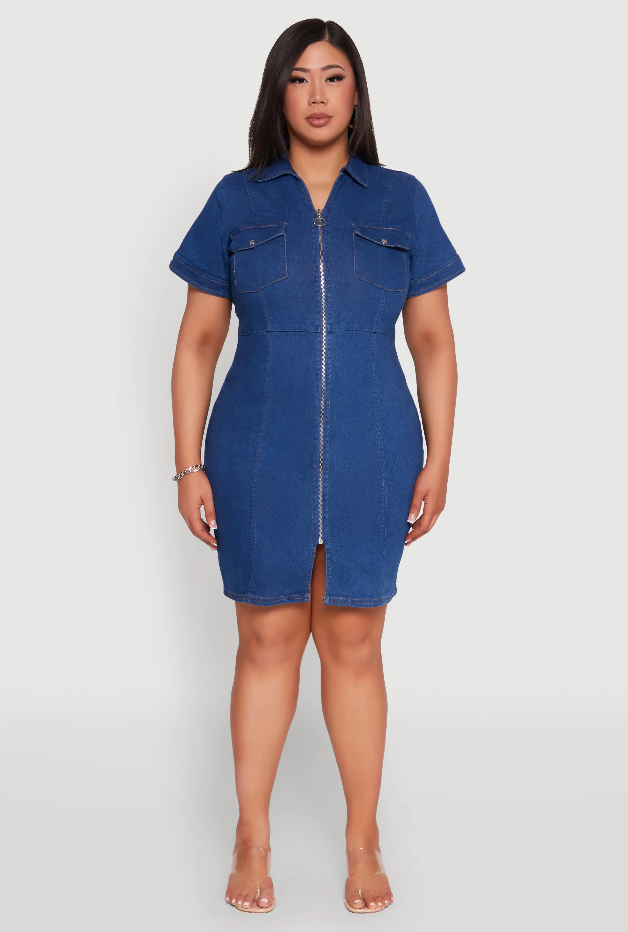Plus Size Denim Pintuck Zip Front Shirt Dress sold by Rainbow product image thumbnail 2