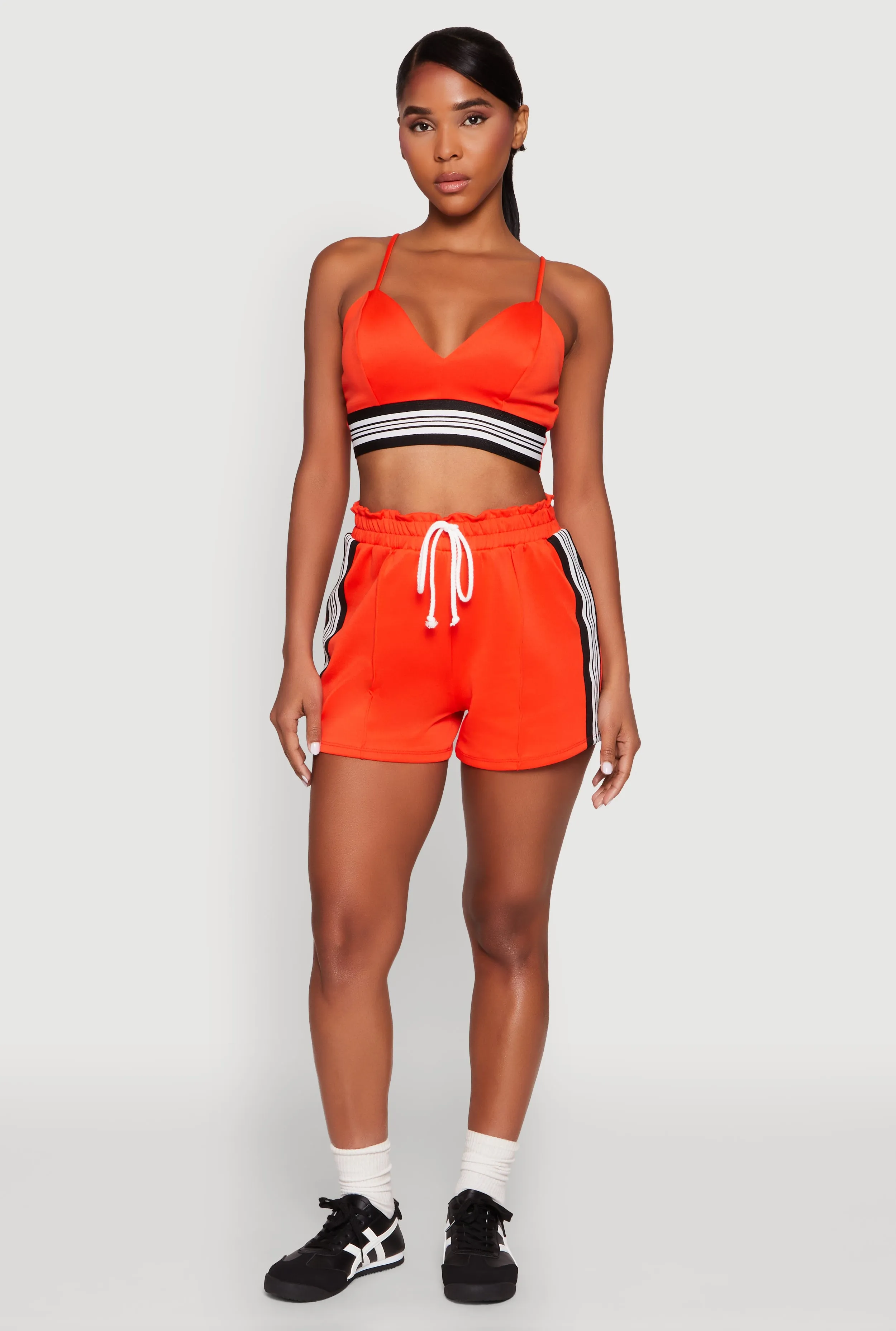 Contrast Side Stripe Paper Bag Waist Short sold by Rainbow