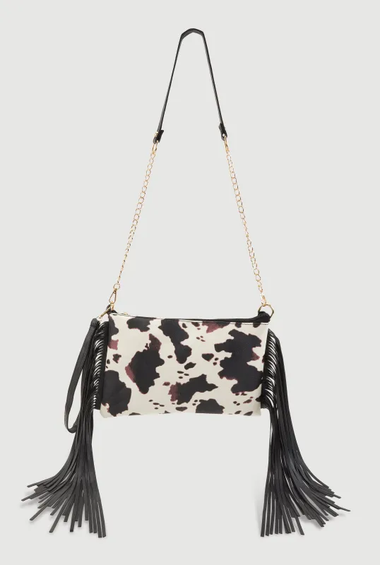 Cow Print Fringe Crossbody Clutch Bag sold by Rainbow