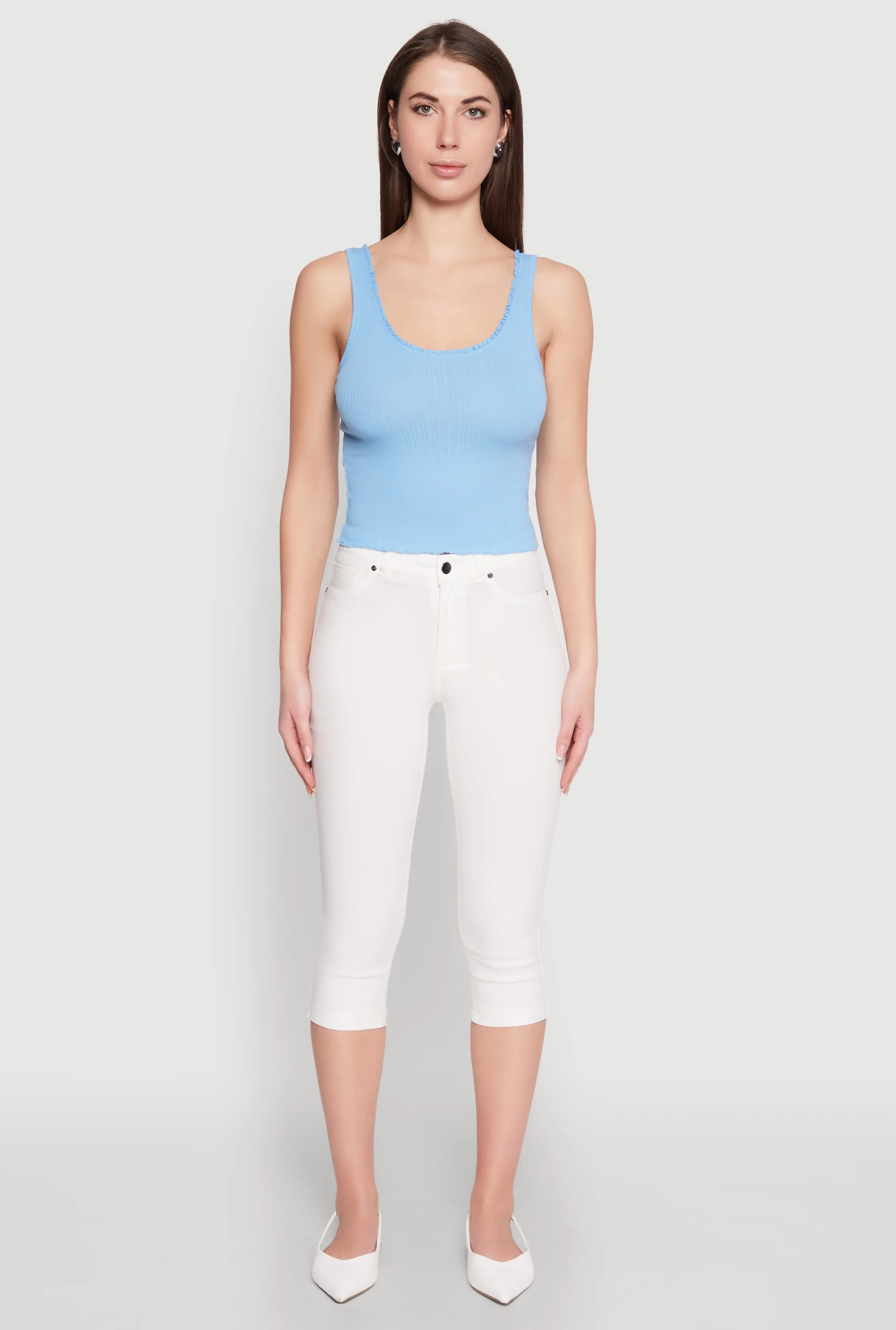 Crochet Trim Rib Knit Tank Top sold by Rainbow