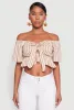 Striped Off the Shoulder Tie Front Crop Top sold by Rainbow