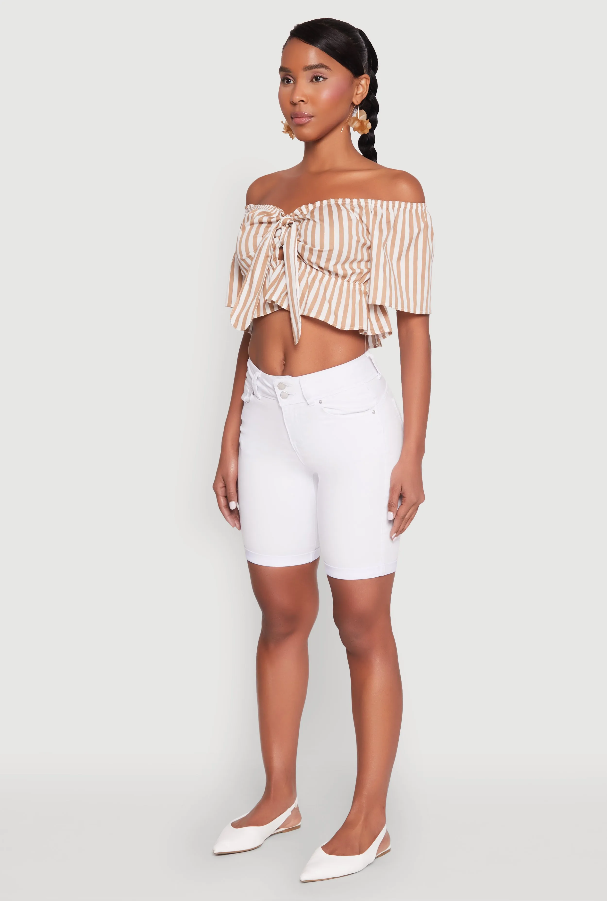 Striped Off the Shoulder Tie Front Crop Top sold by Rainbow product image thumbnail 5