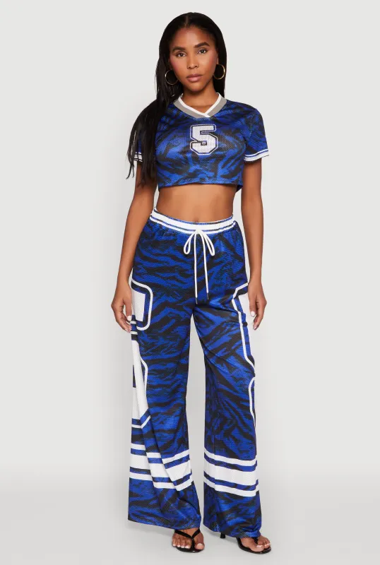 Jersey Mesh Graphic Zebra Print Wide Leg Pants sold by Rainbow