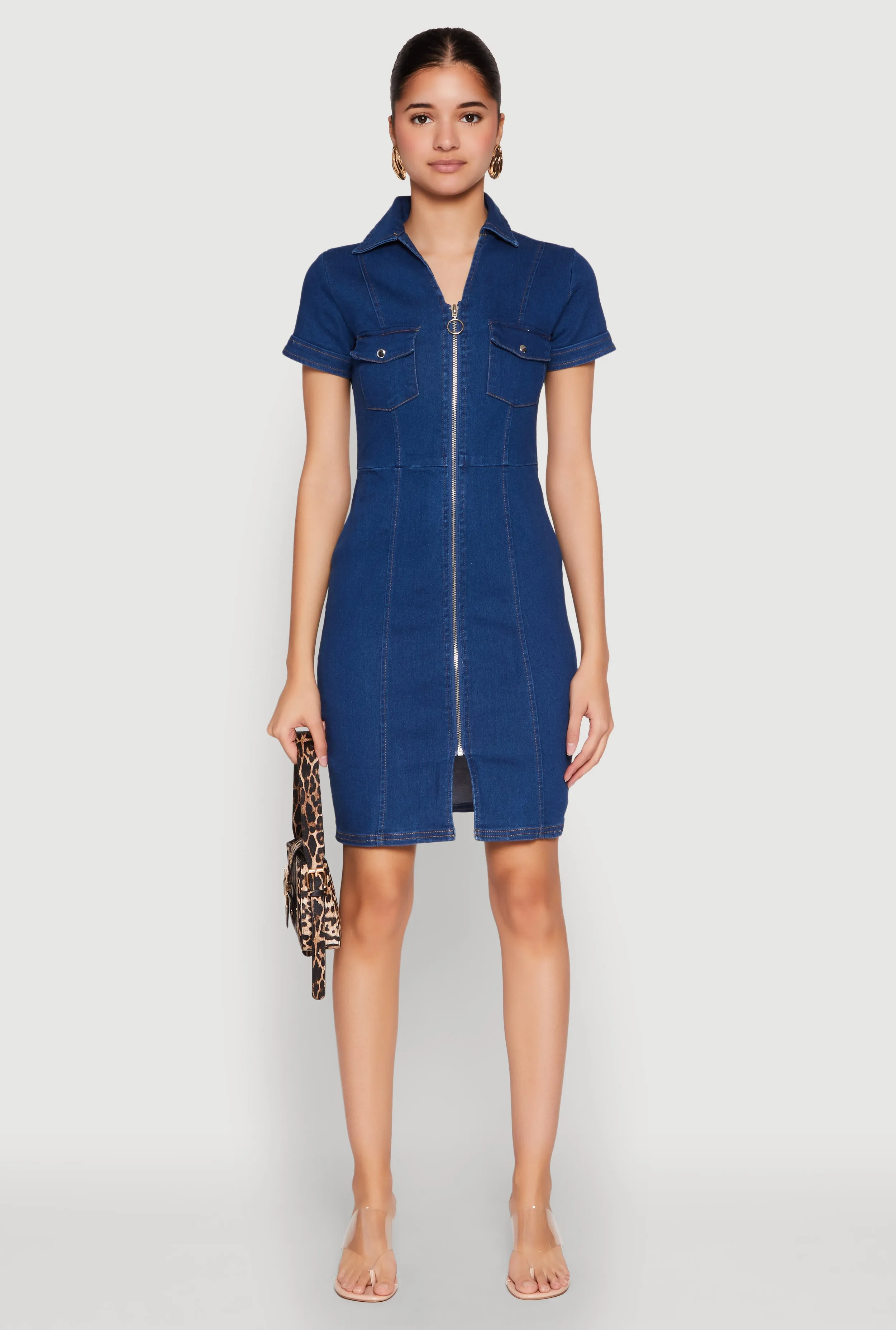 Denim Pintuck Zip Front Shirt Dress sold by Rainbow product image thumbnail 2