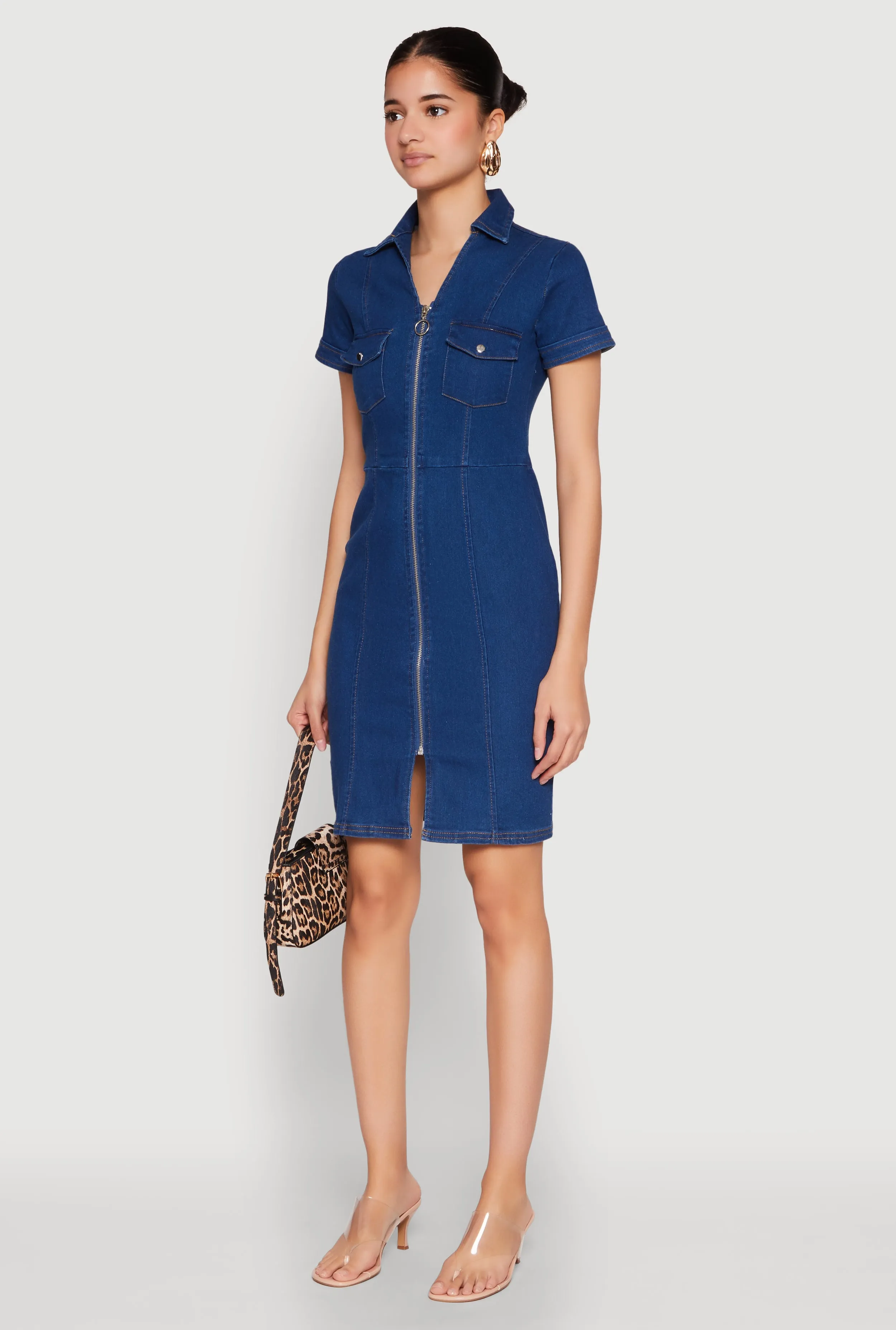 Denim Pintuck Zip Front Shirt Dress sold by Rainbow product image thumbnail 3