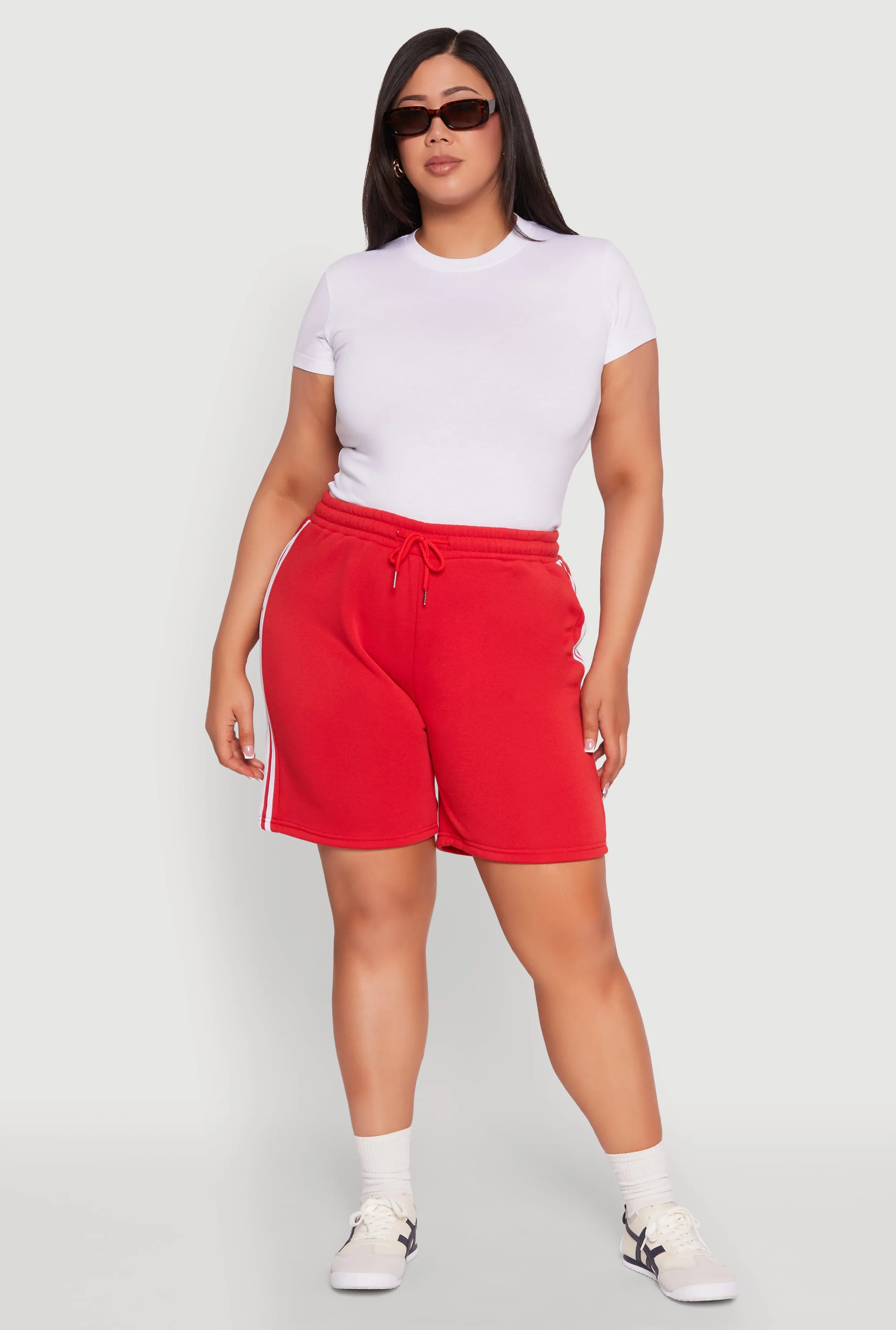 Plus Size Varsity Stripe Side Sweatshorts sold by Rainbow